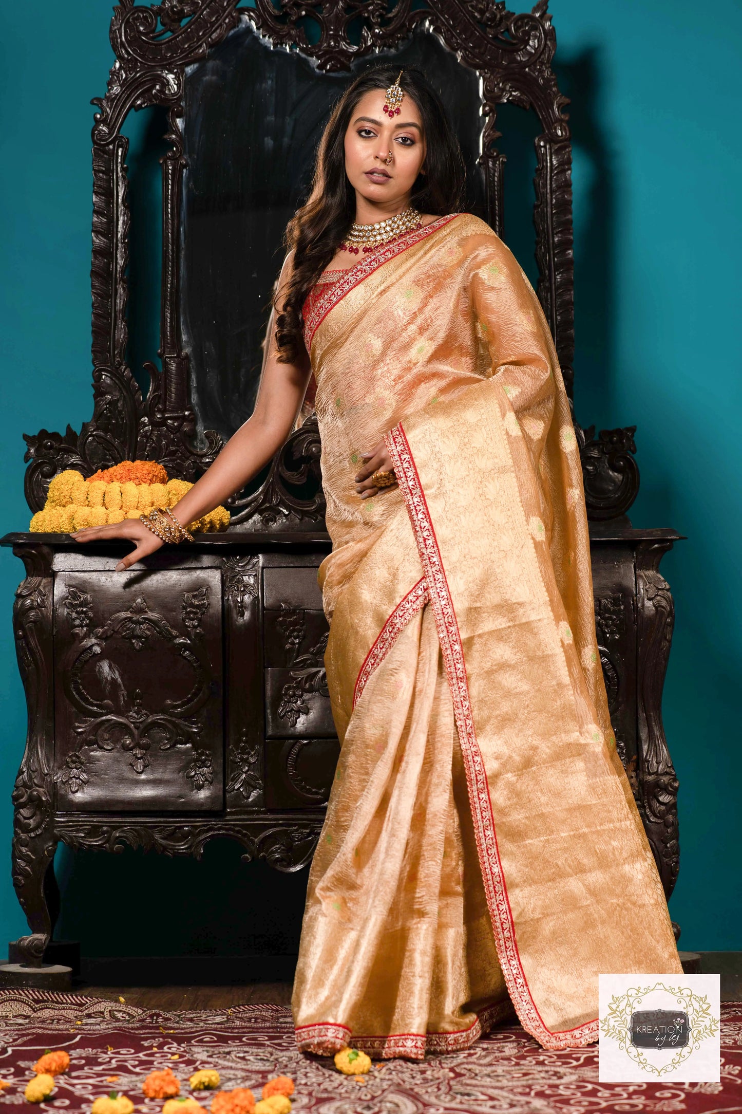 Beige Pure Banarasi Tissue Saree kreationbykj