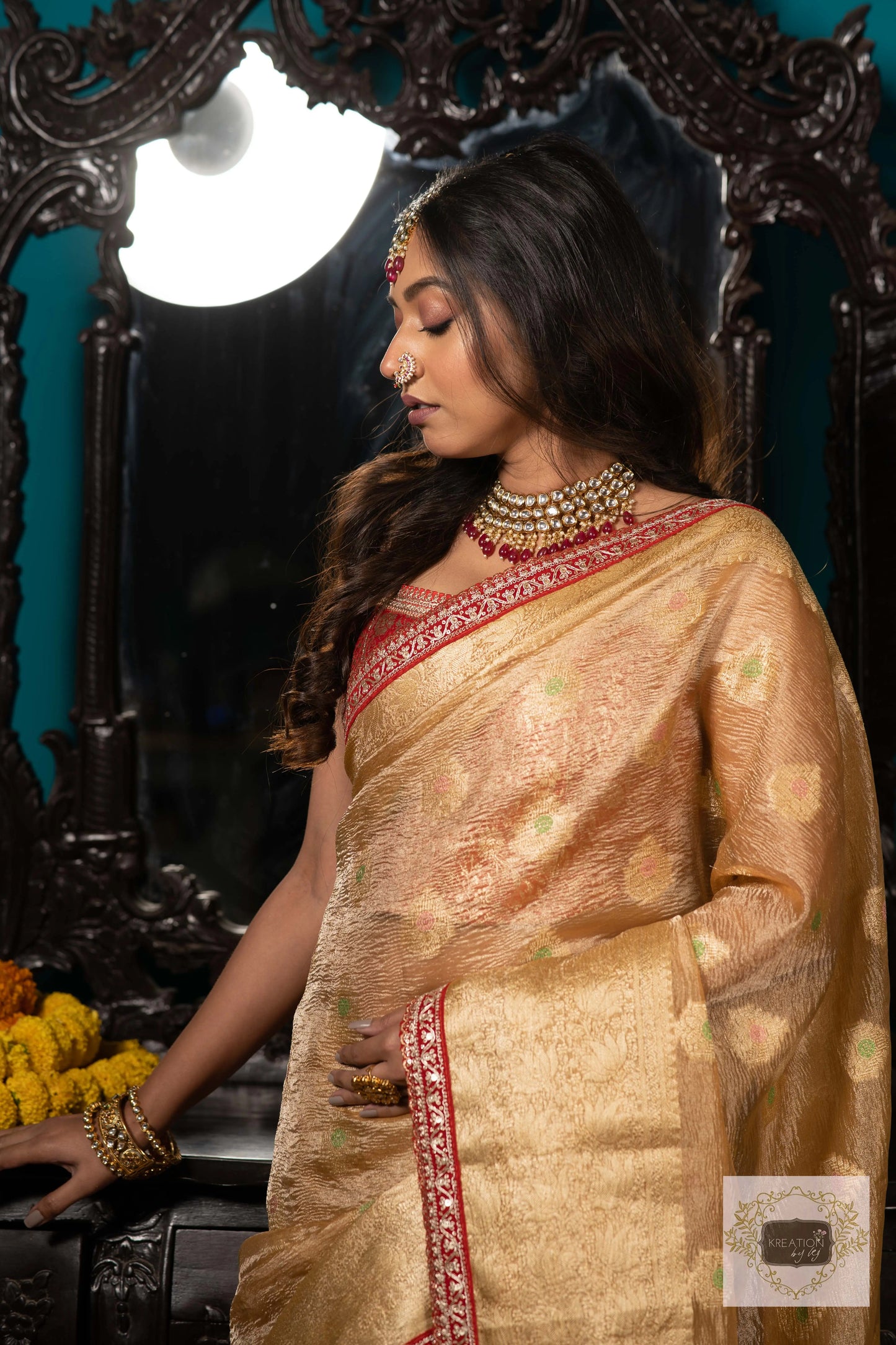 Beige Pure Banarasi Tissue Saree kreationbykj