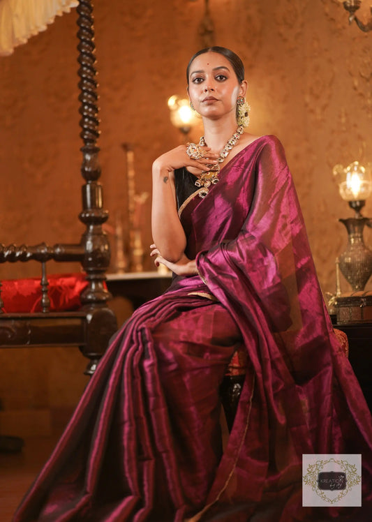 Gyana Wine Cotton Tissue Saree kreationbykj