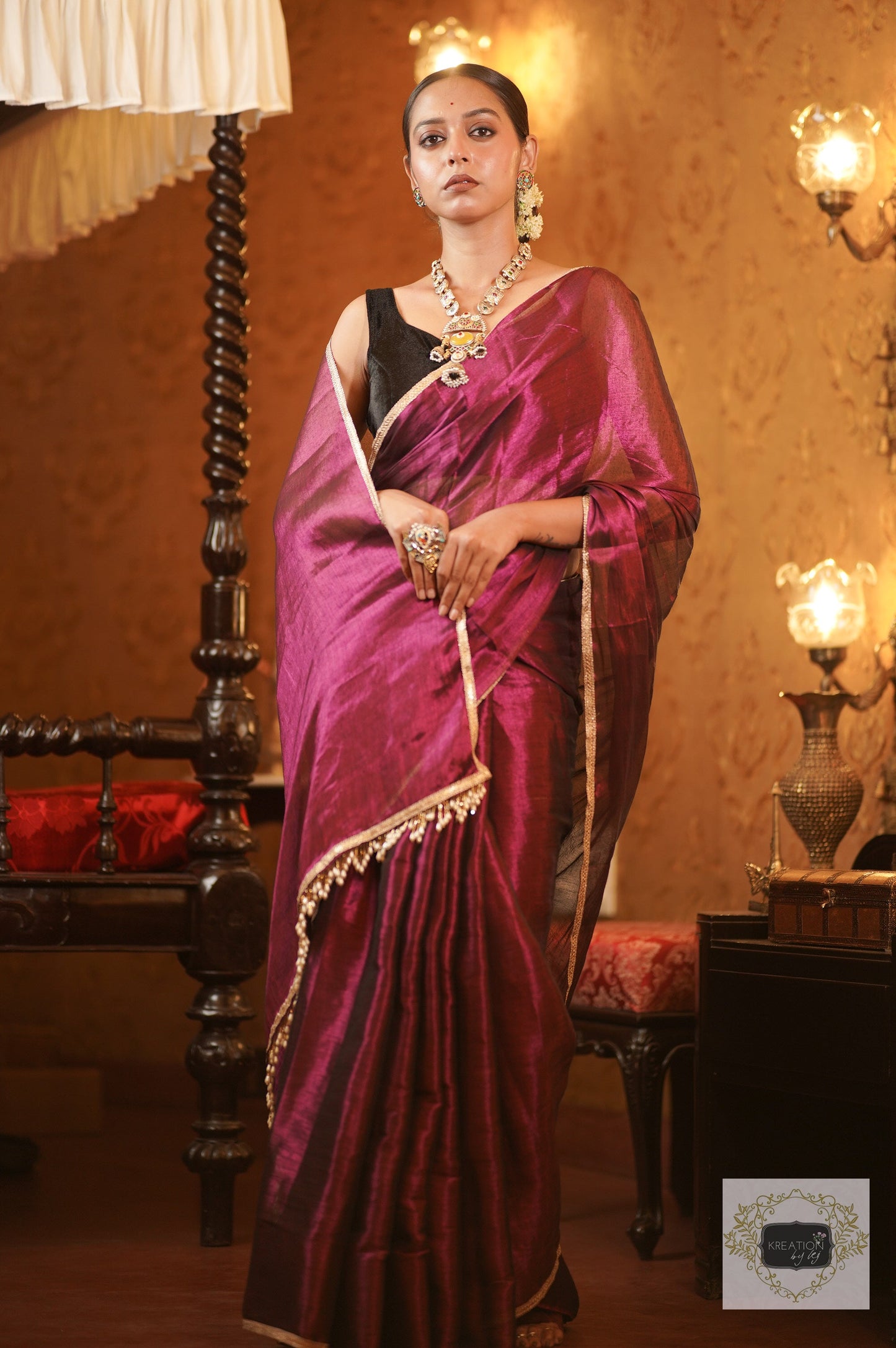 Gyana Wine Cotton Tissue Saree kreationbykj