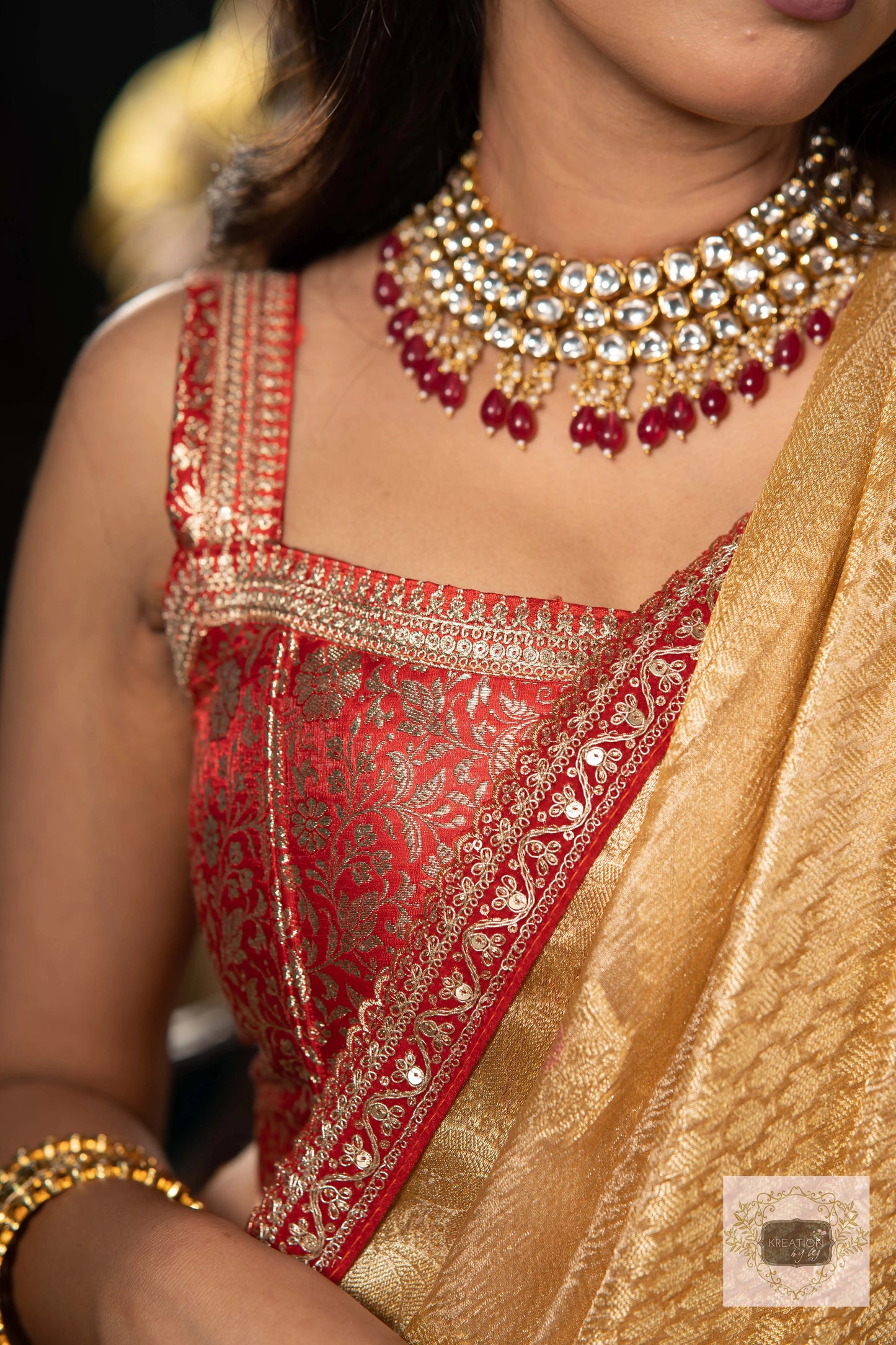 Red Brocade Banarasi Strappy Corset kreationbykj