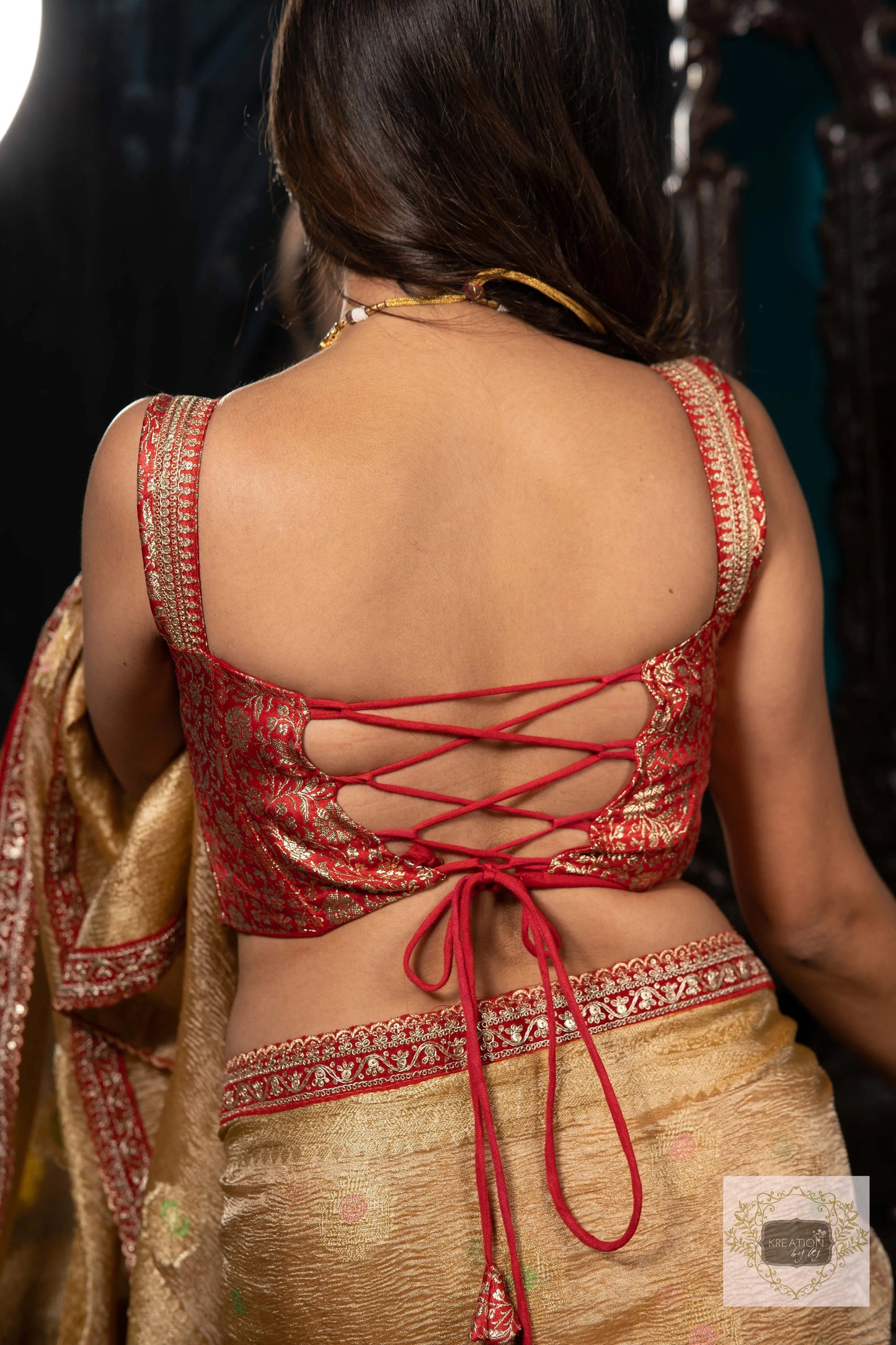 Red Brocade Banarasi Strappy Corset kreationbykj