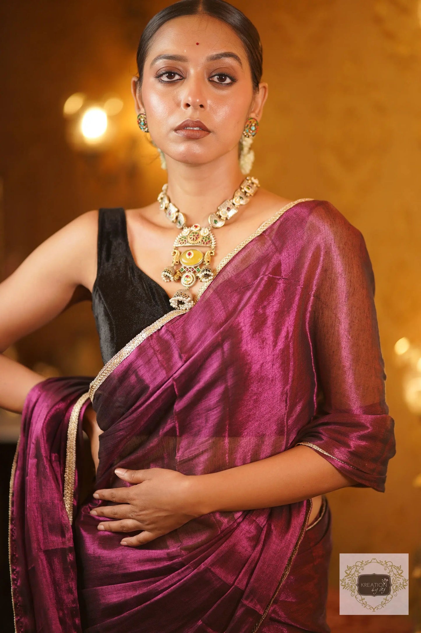 Gyana Wine Cotton Tissue Saree kreationbykj