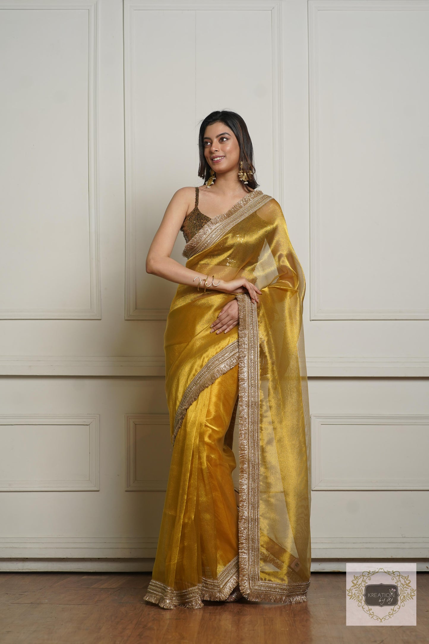 Golden Yellow Zari Tissue Banno Saree