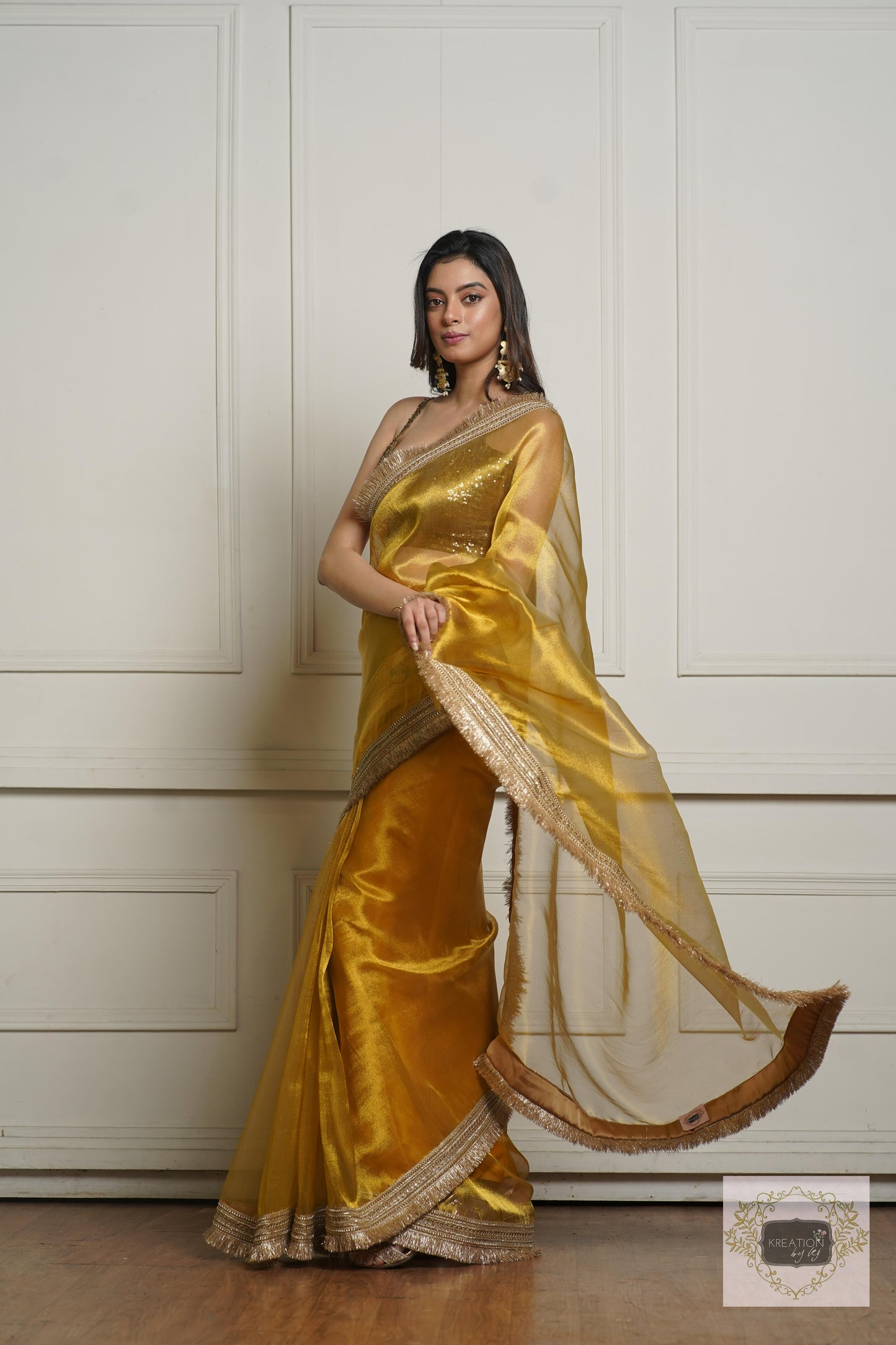 Golden Yellow Zari Tissue Banno Saree