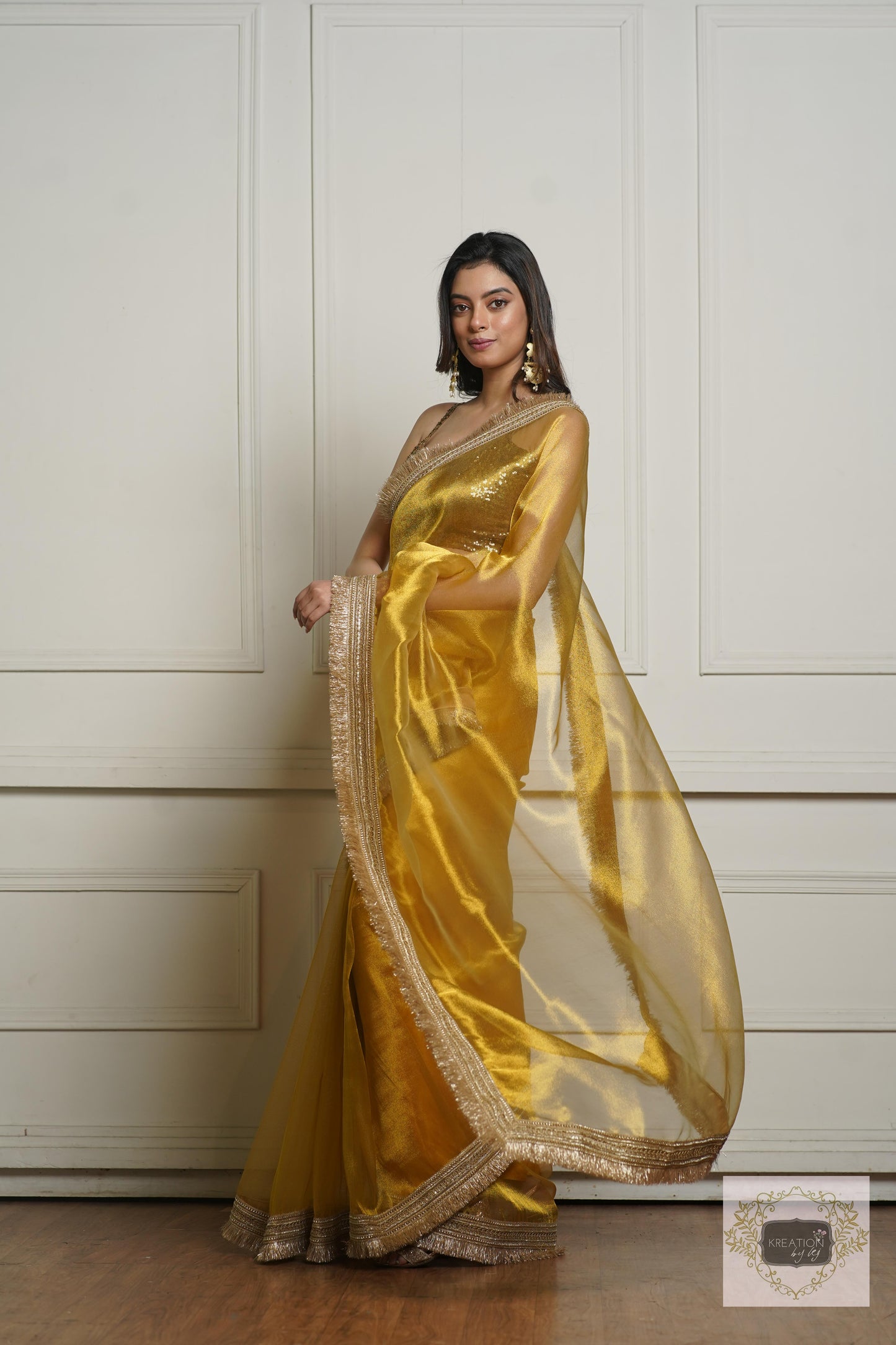 Golden Yellow Zari Tissue Banno Saree