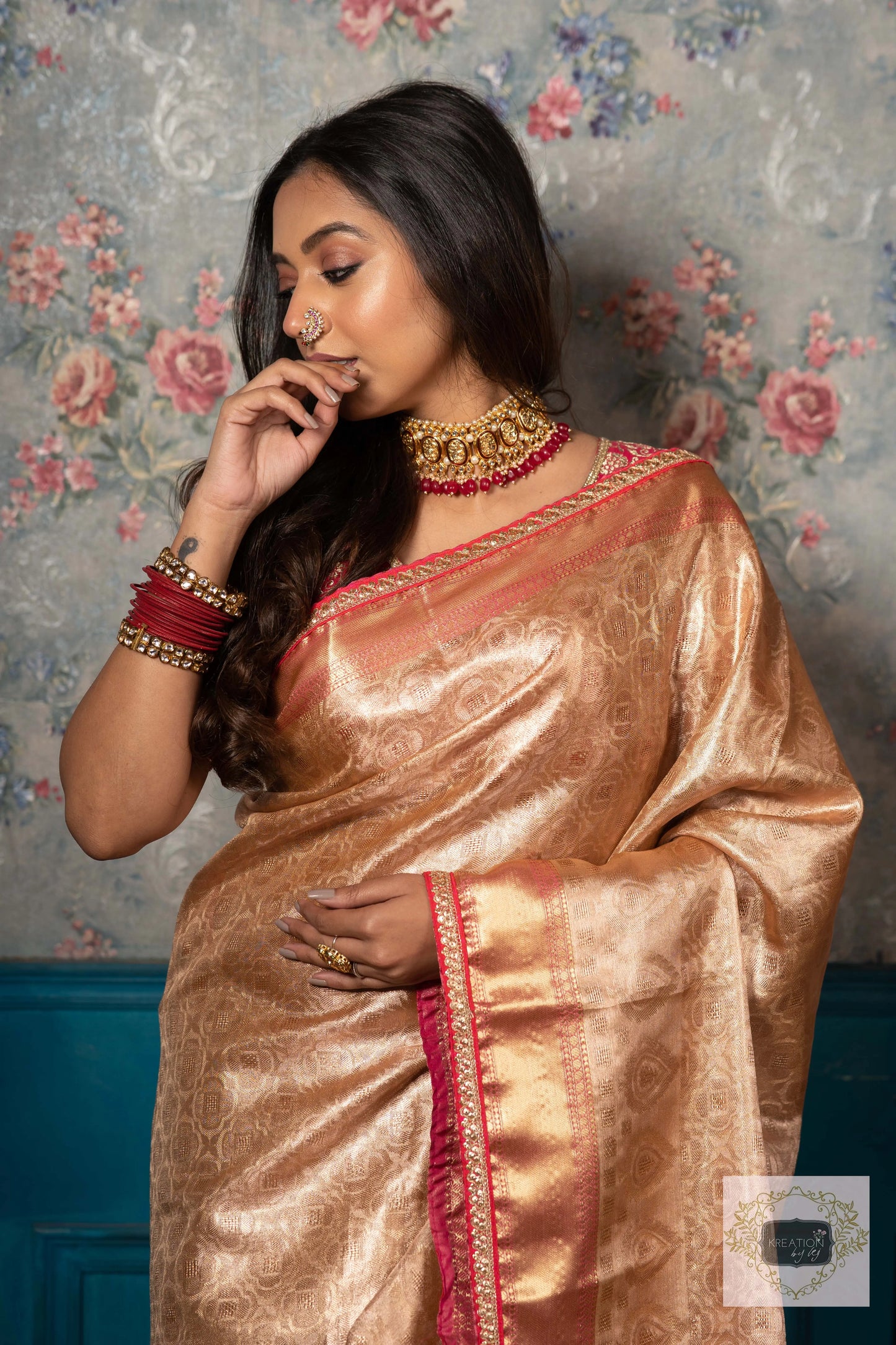 Gold and Pink Tissue Banarasi Saree kreationbykj