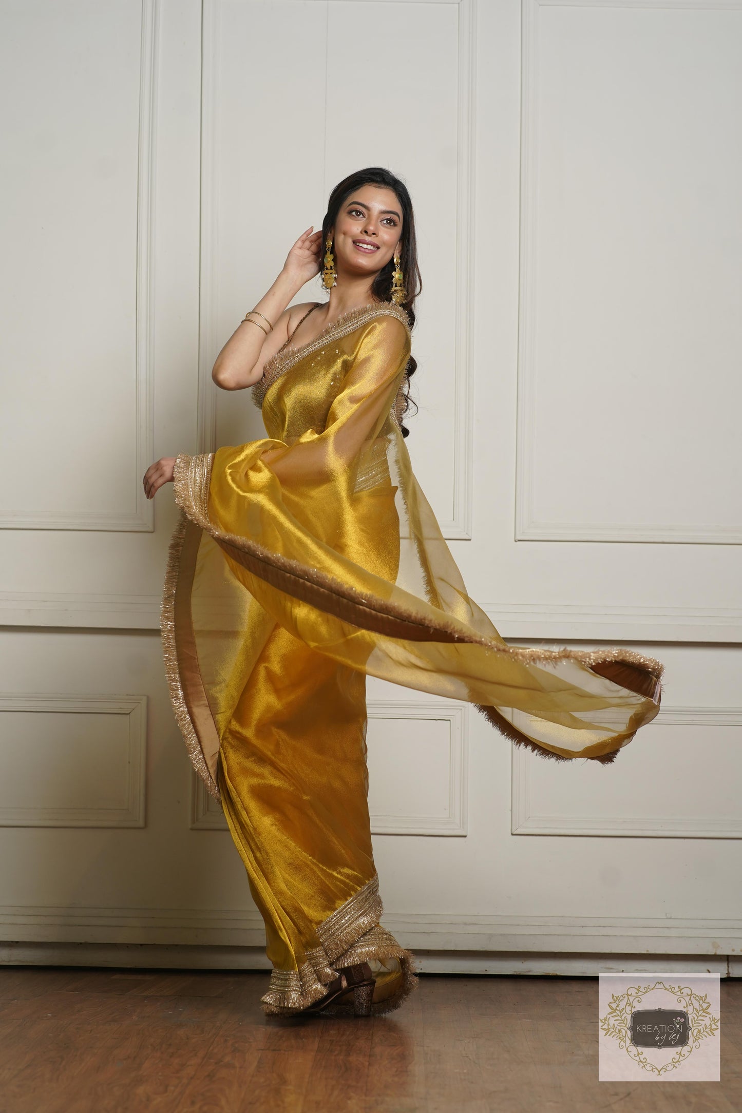 Golden Yellow Zari Tissue Banno Saree