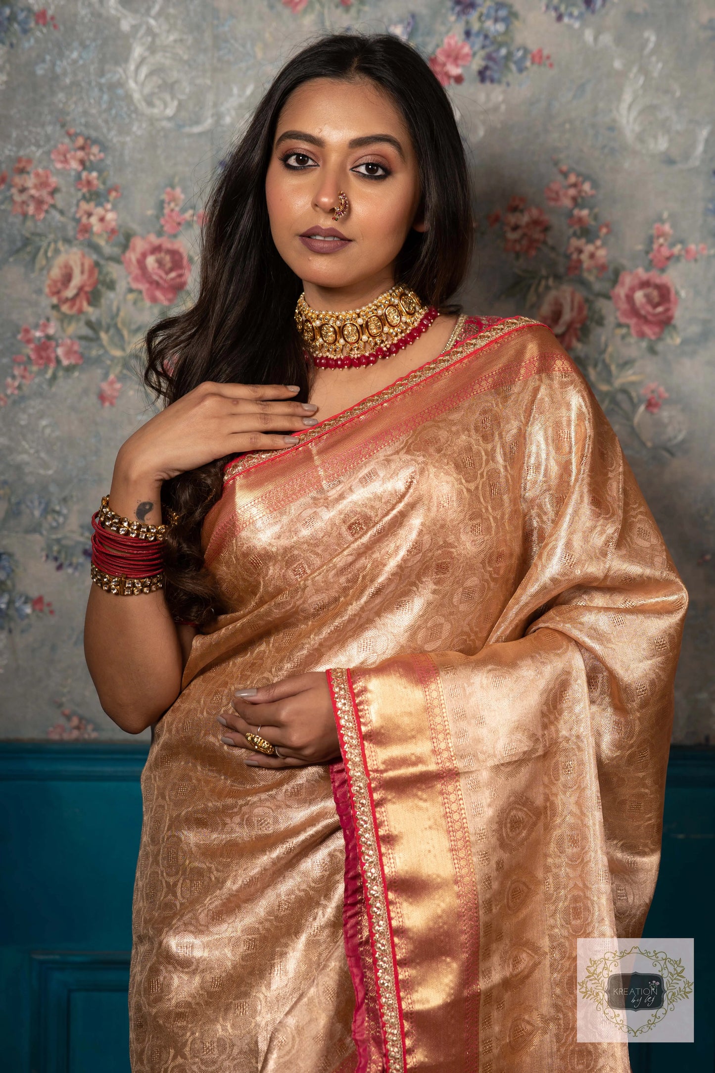 Gold and Pink Tissue Banarasi Saree kreationbykj