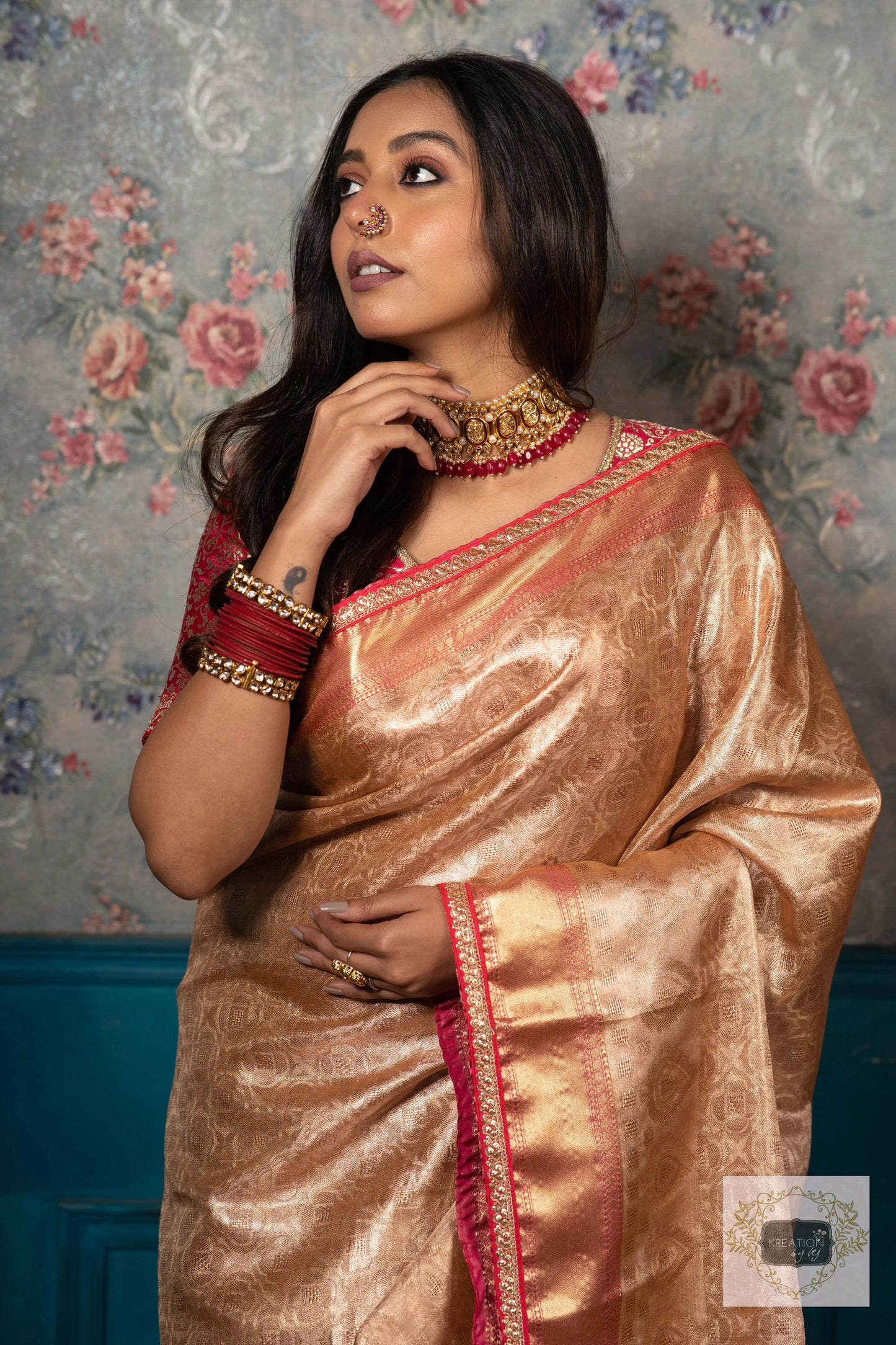 Gold and Pink Tissue Banarasi Saree kreationbykj