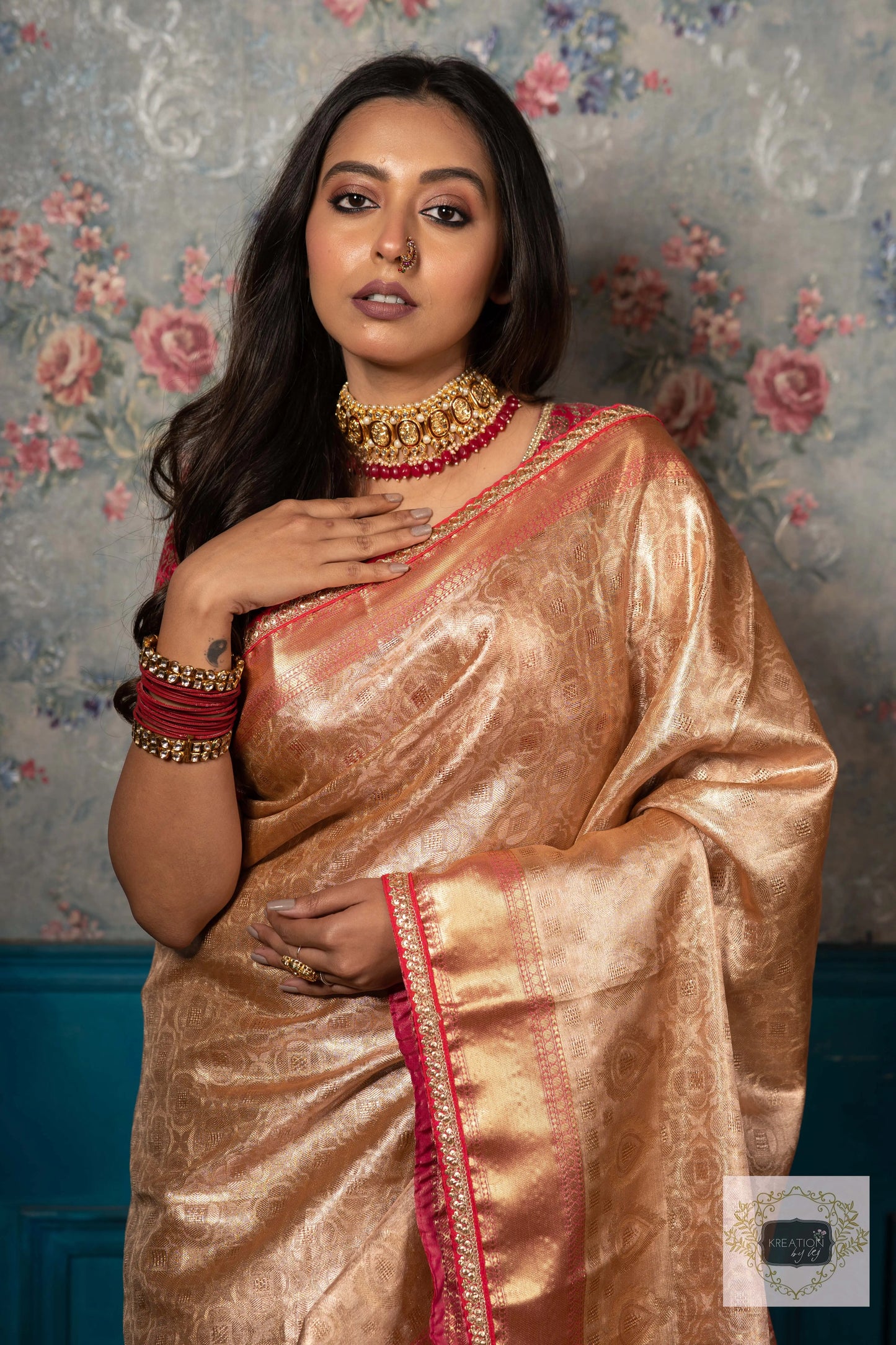 Gold and Pink Tissue Banarasi Saree kreationbykj