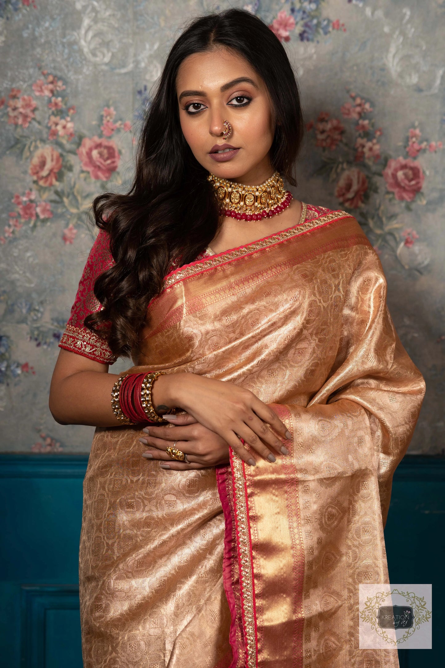 Gold and Pink Tissue Banarasi Saree kreationbykj