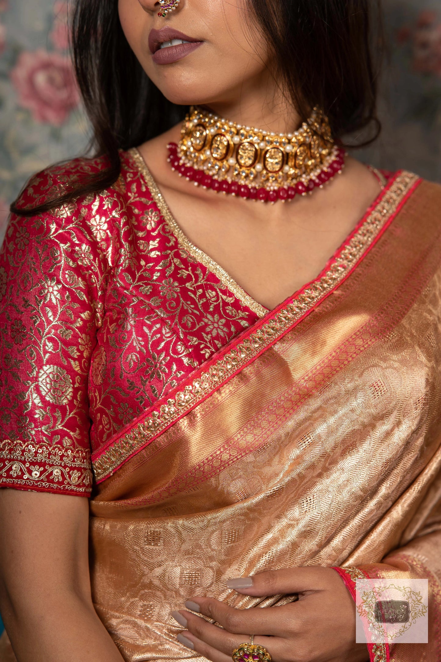 Gold and Pink Tissue Banarasi Saree kreationbykj