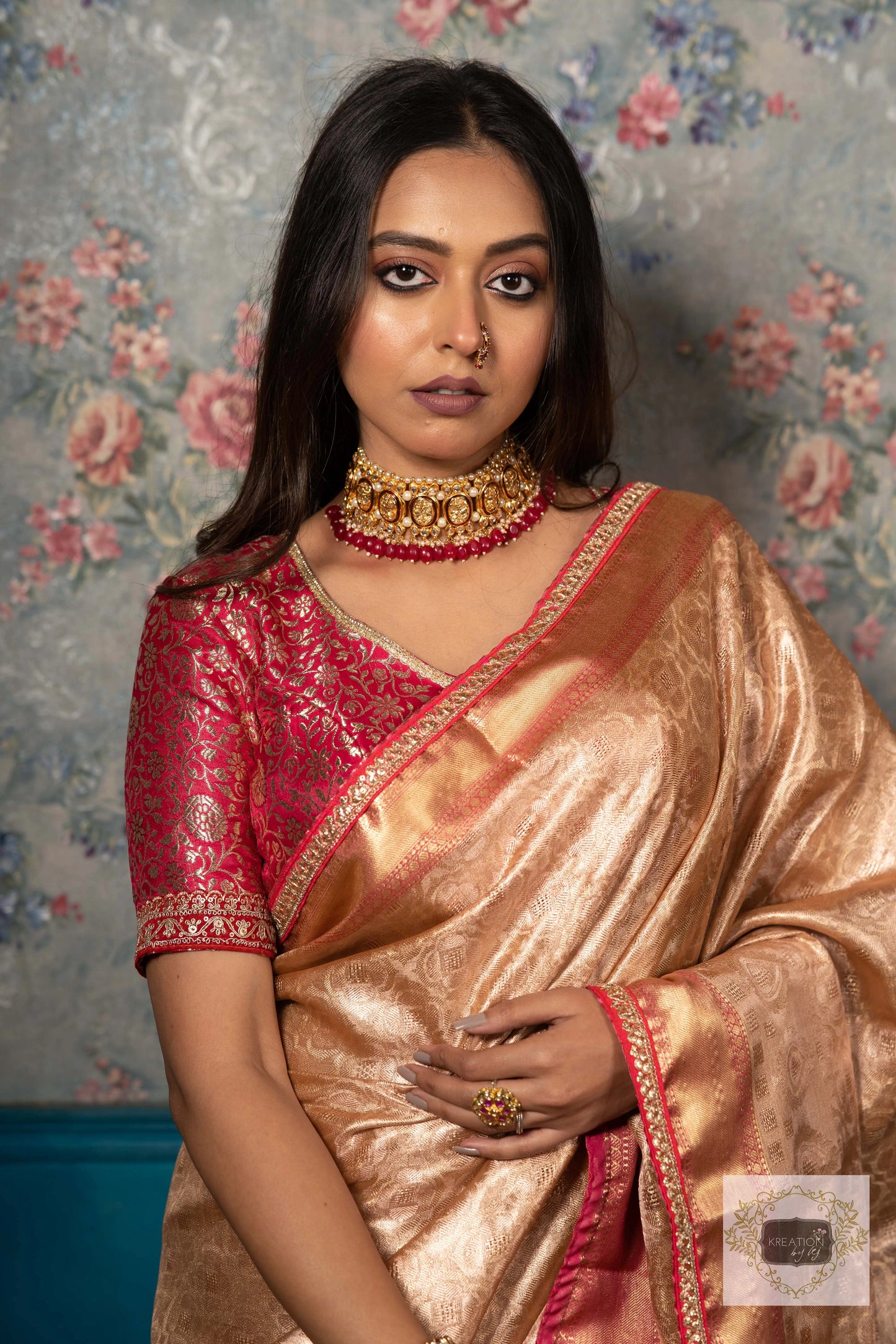 Gold and Pink Tissue Banarasi Saree kreationbykj