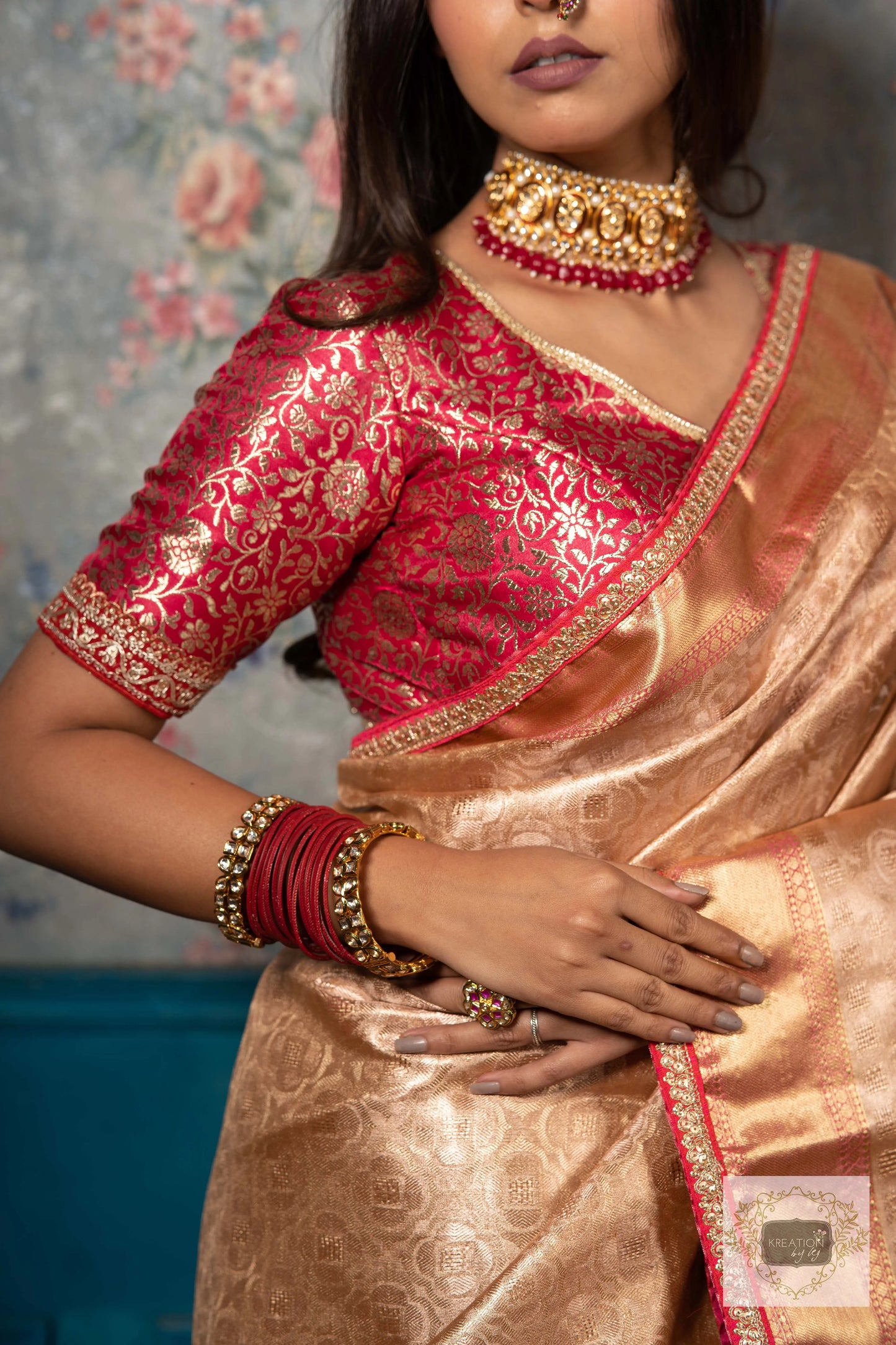 Gold and Pink Tissue Banarasi Saree kreationbykj