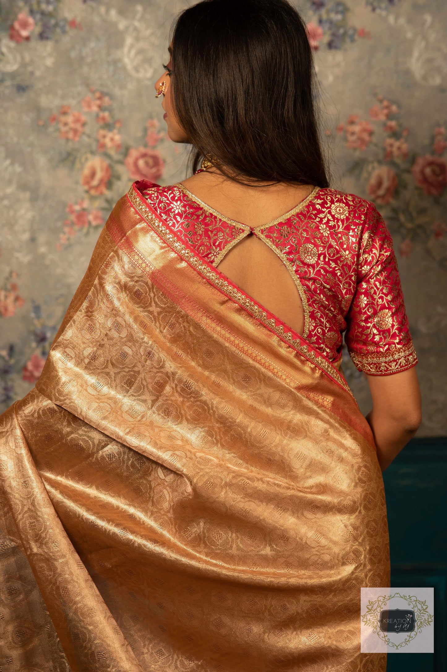 Gold and Pink Tissue Banarasi Saree kreationbykj