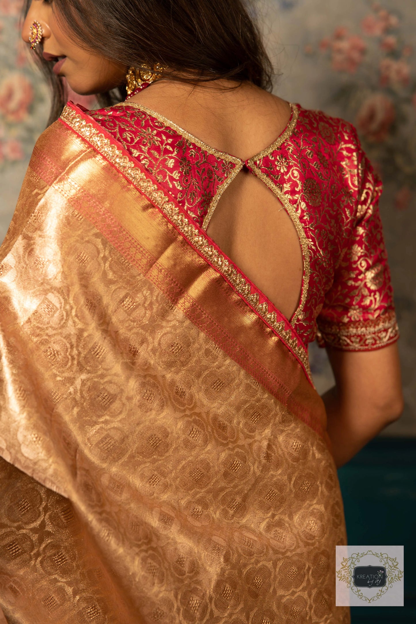 Gold and Pink Tissue Banarasi Saree kreationbykj