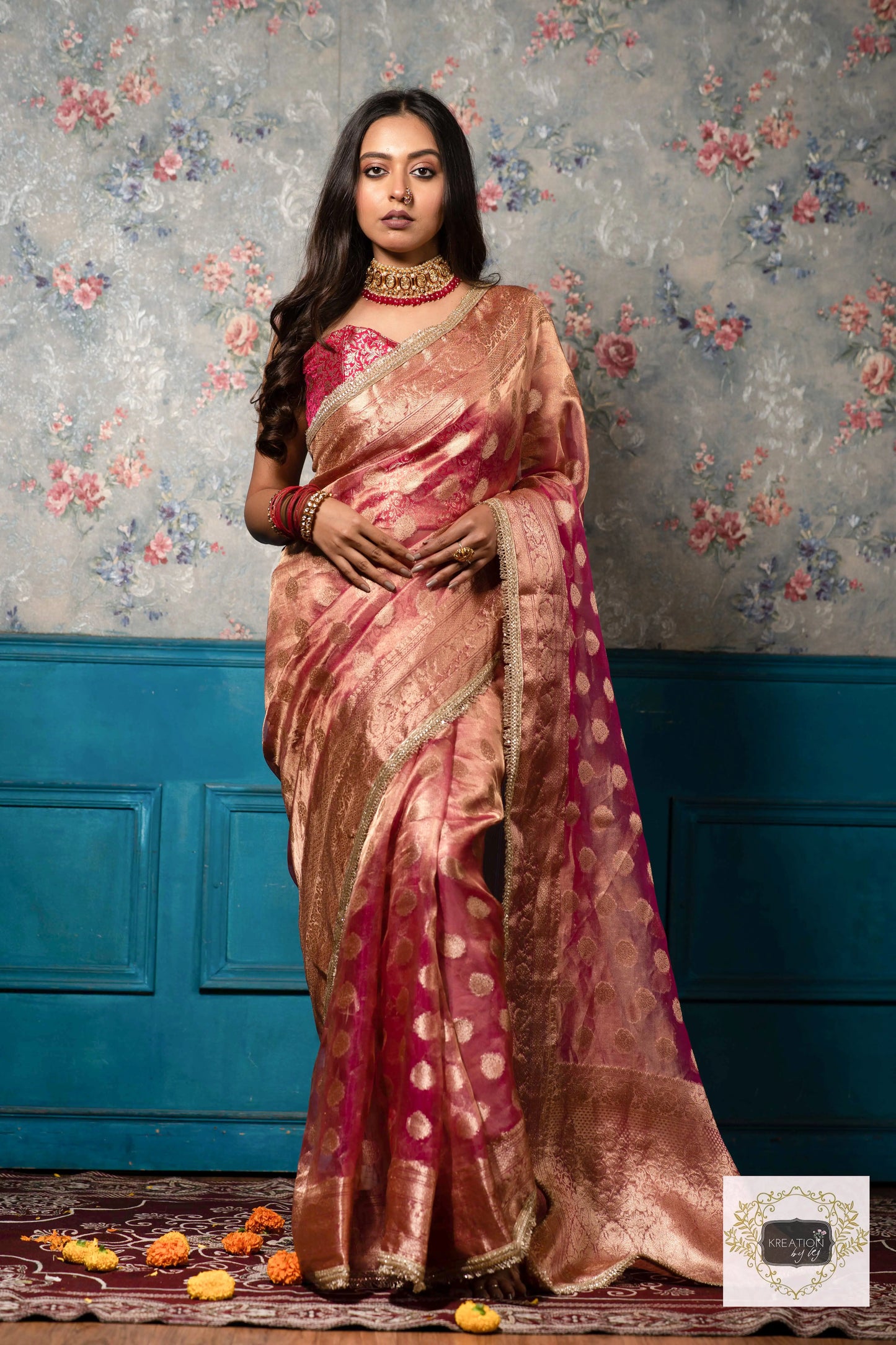Pink Pure Tissue Zari work Saree kreationbykj