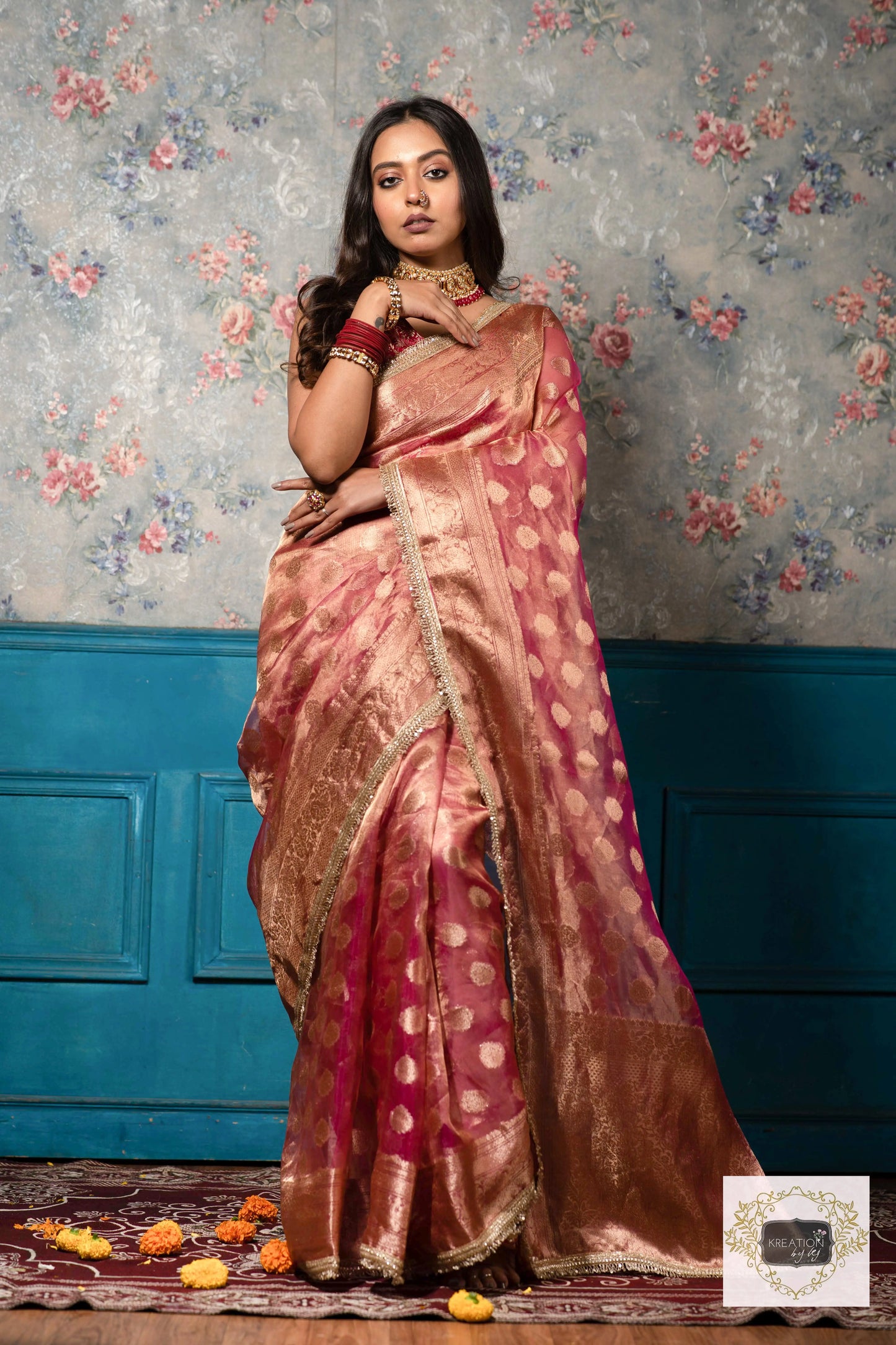 Pink Pure Tissue Zari work Saree kreationbykj