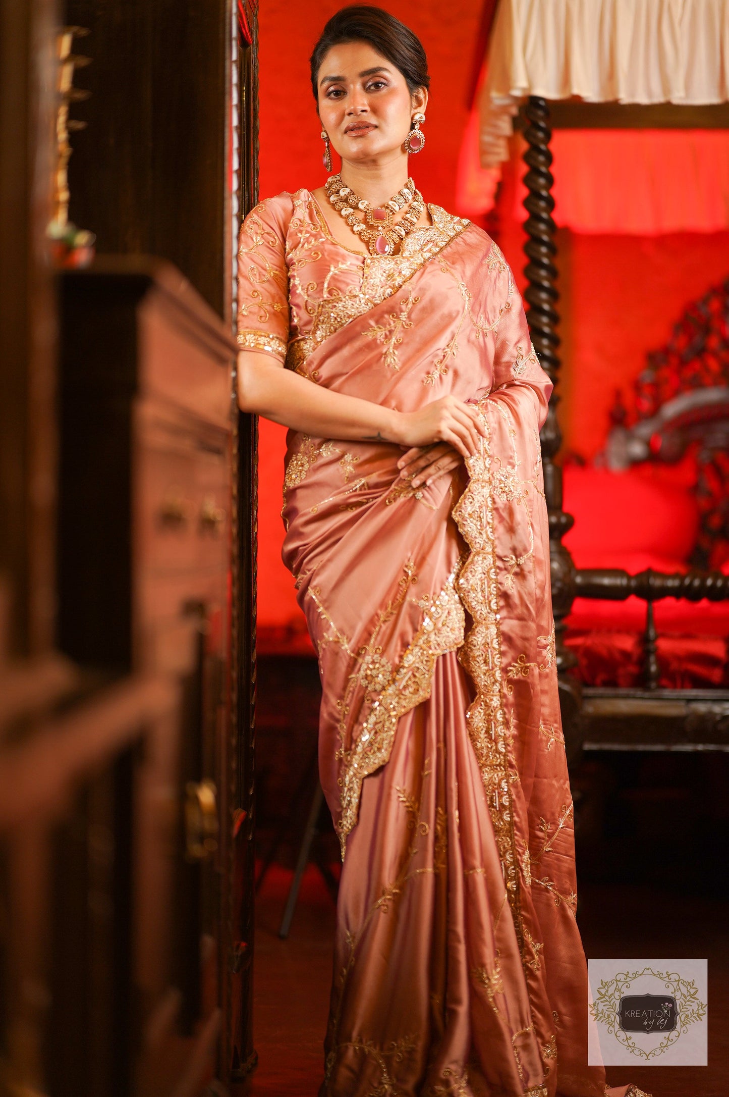 Nazm Dusty Rose Saree kreationbykj