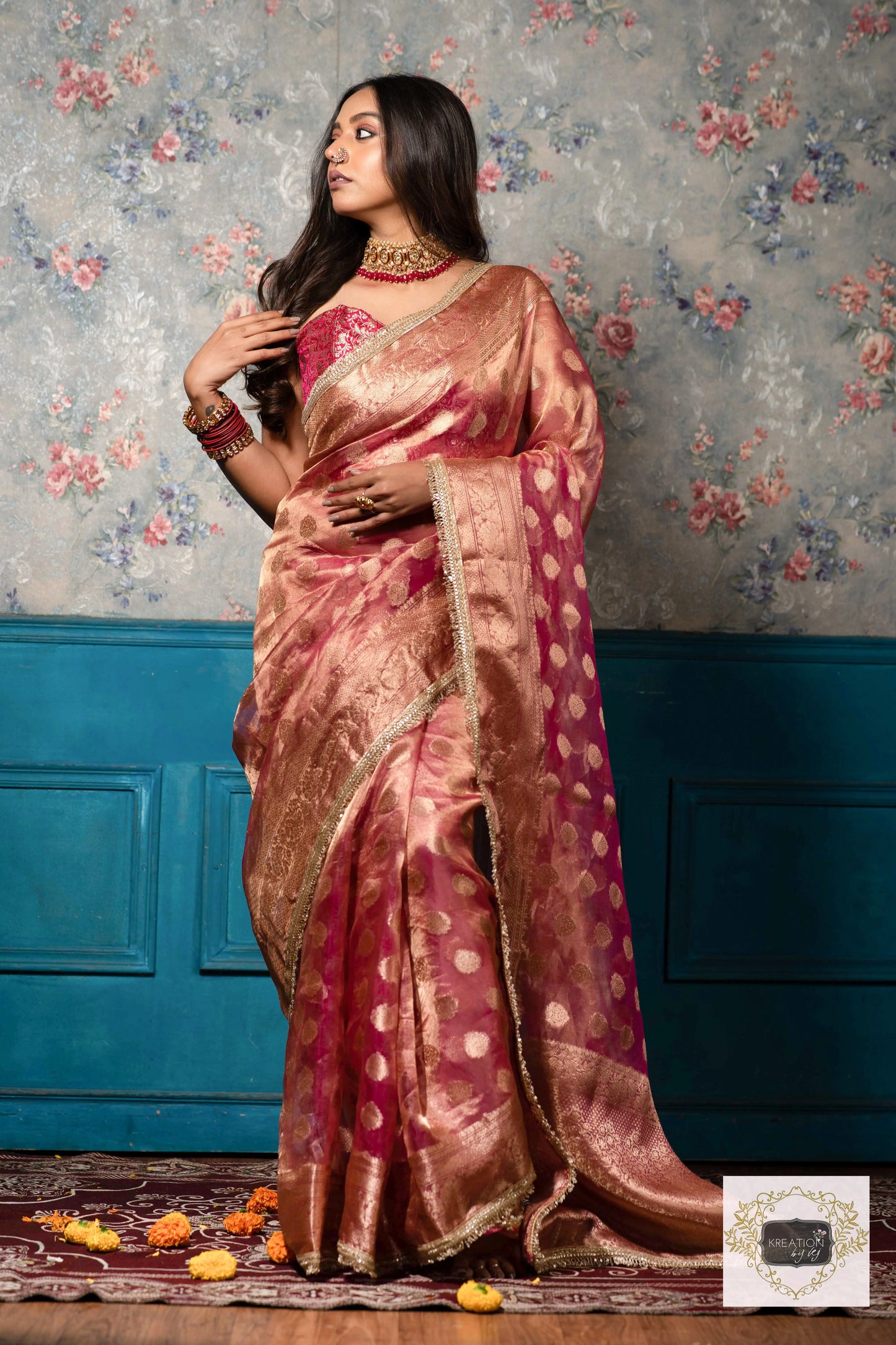 Pink Pure Tissue Zari work Saree kreationbykj