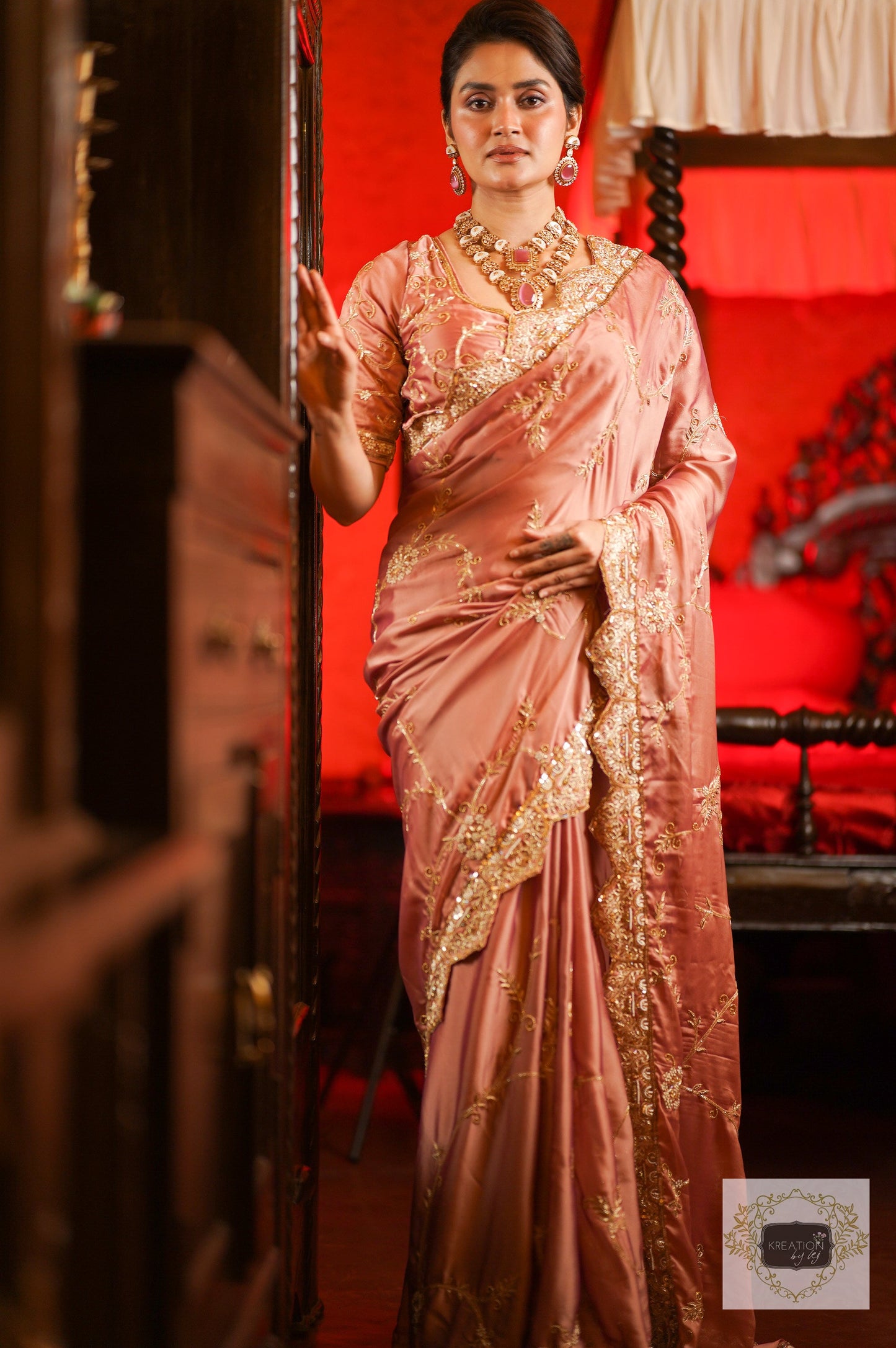 Nazm Dusty Rose Saree kreationbykj