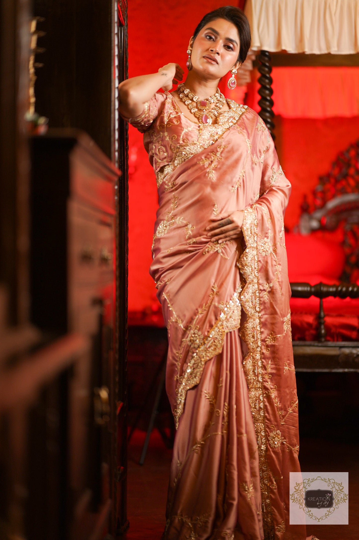 Nazm Dusty Rose Saree kreationbykj