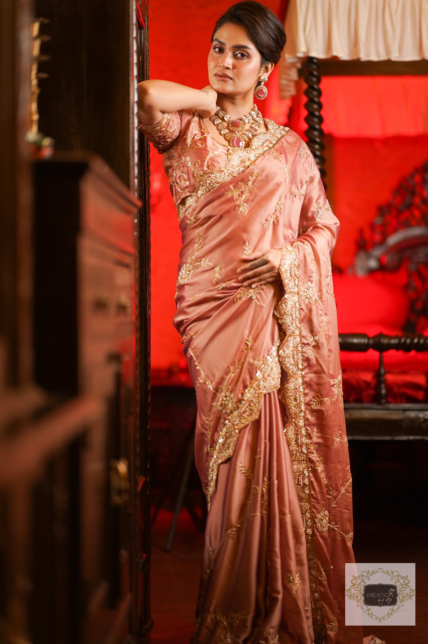 Nazm Dusty Rose Saree kreationbykj
