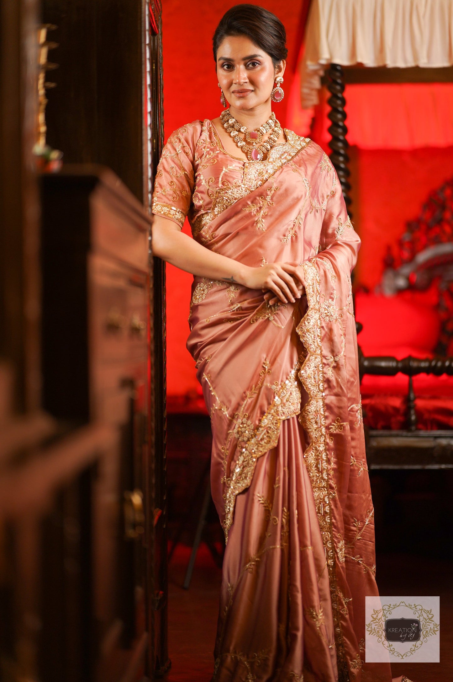 Nazm Dusty Rose Saree kreationbykj