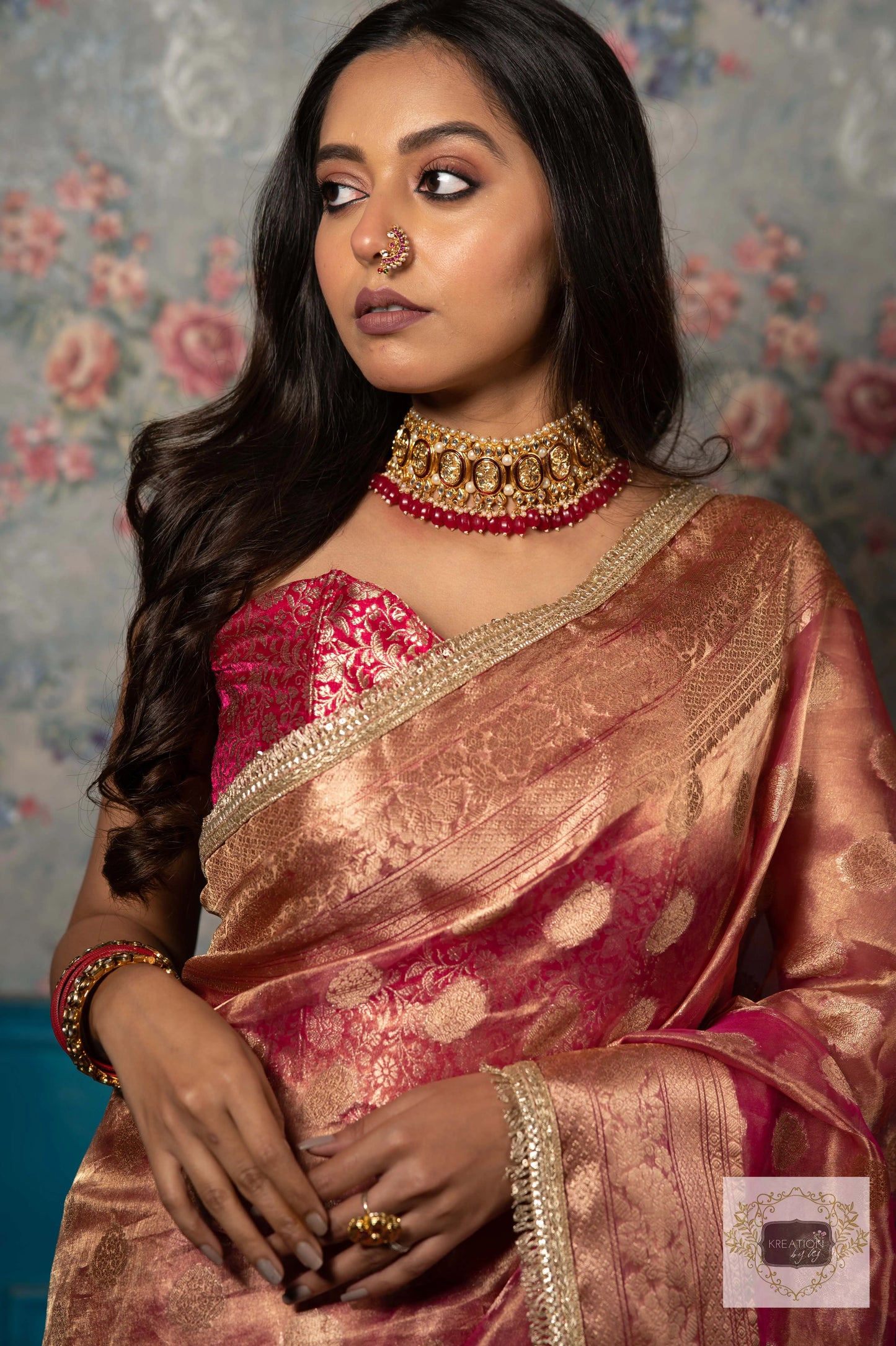 Pink Pure Tissue Zari work Saree kreationbykj