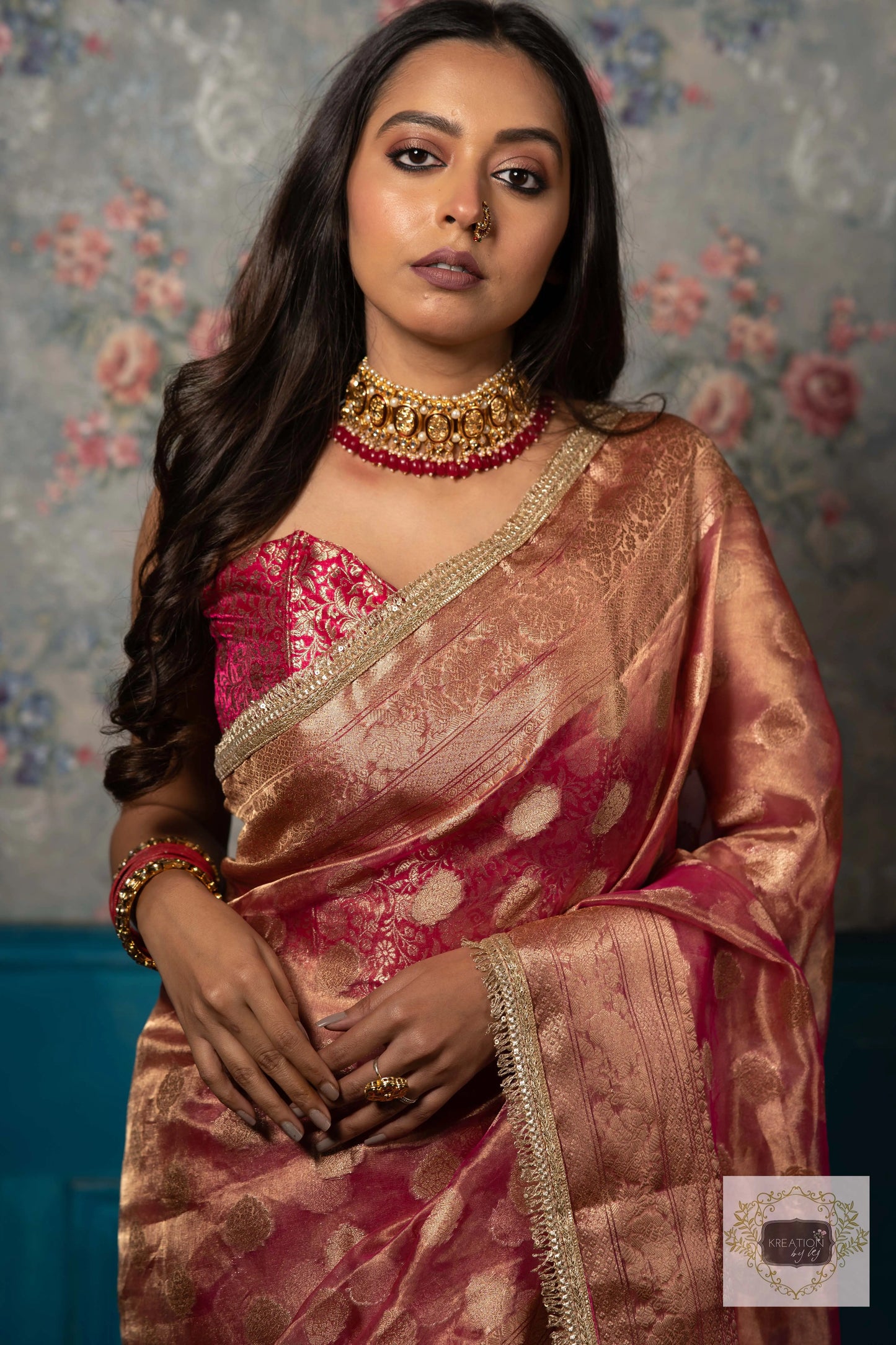 Pink Pure Tissue Zari work Saree kreationbykj