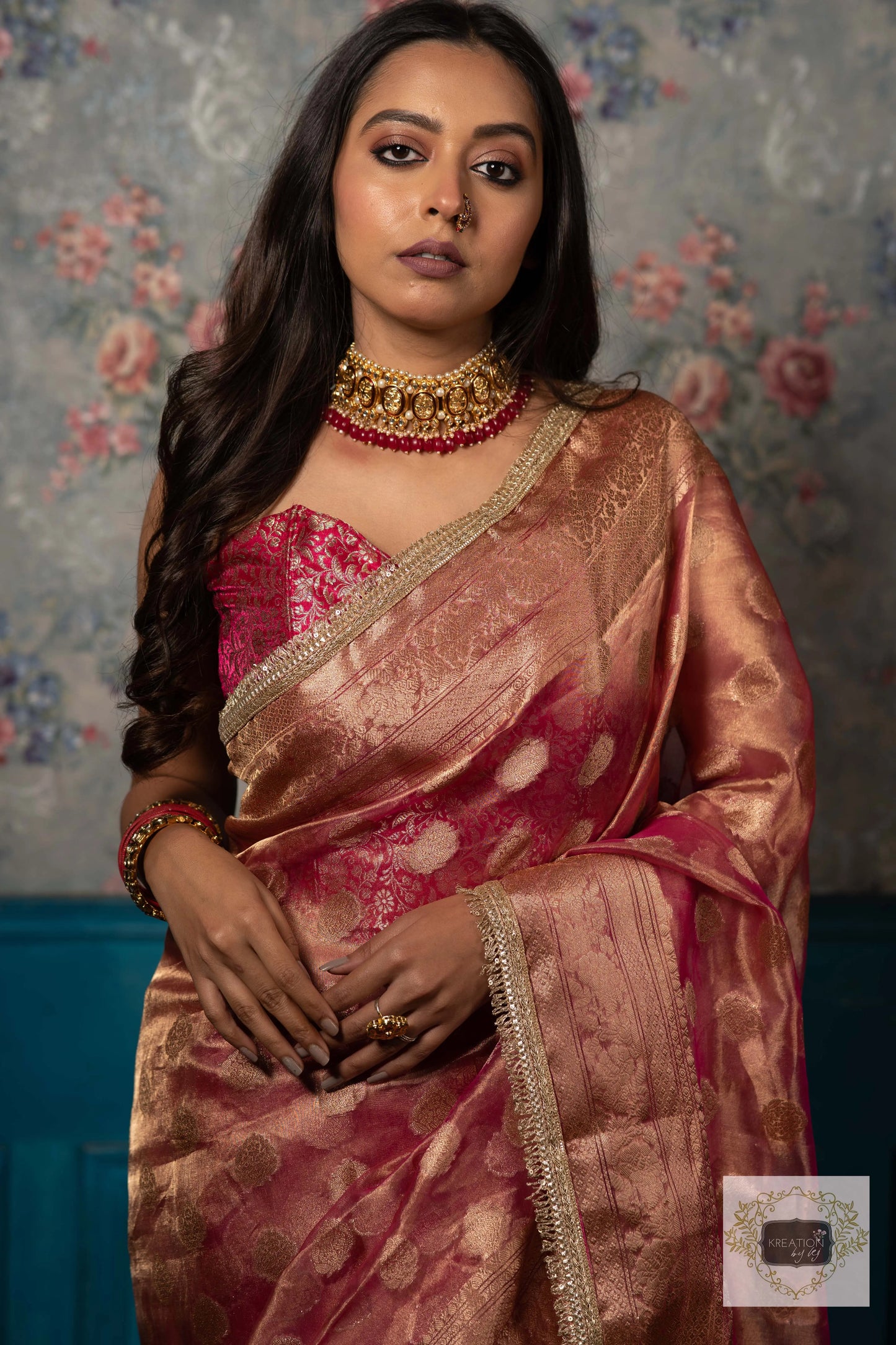 Pink Pure Tissue Zari work Saree kreationbykj