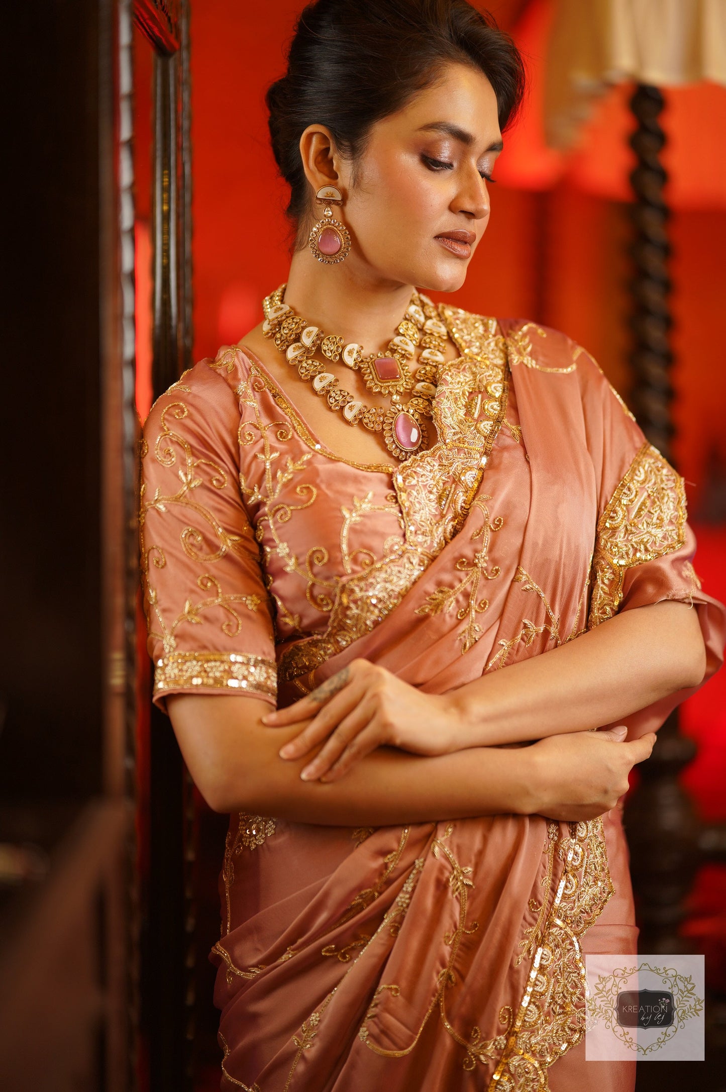 Nazm Dusty Rose Saree kreationbykj