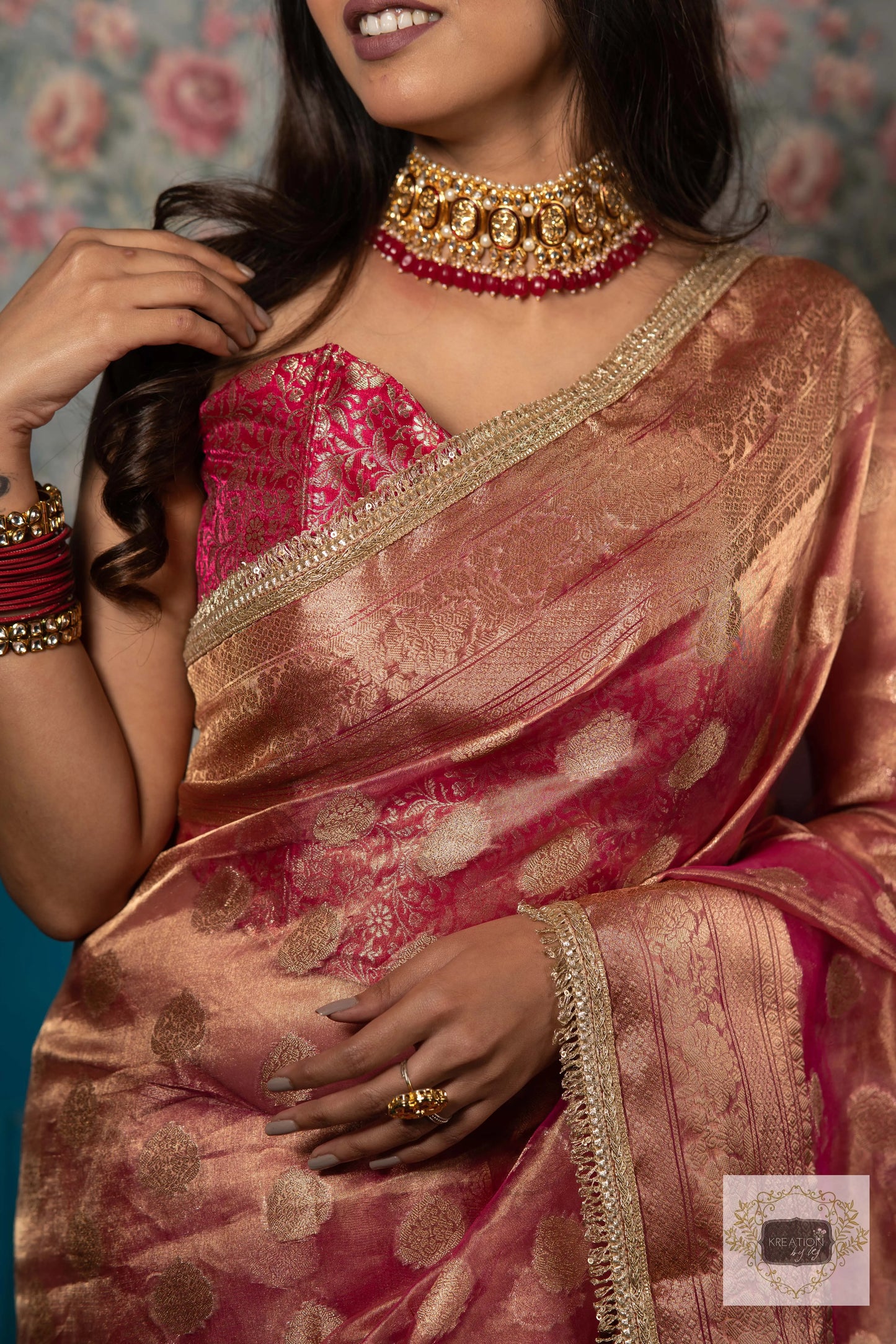 Pink Pure Tissue Zari work Saree kreationbykj