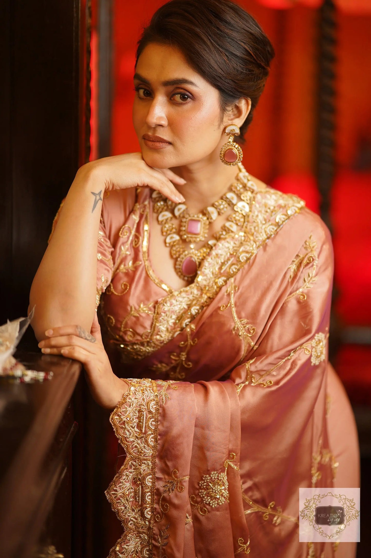 Nazm Dusty Rose Saree kreationbykj