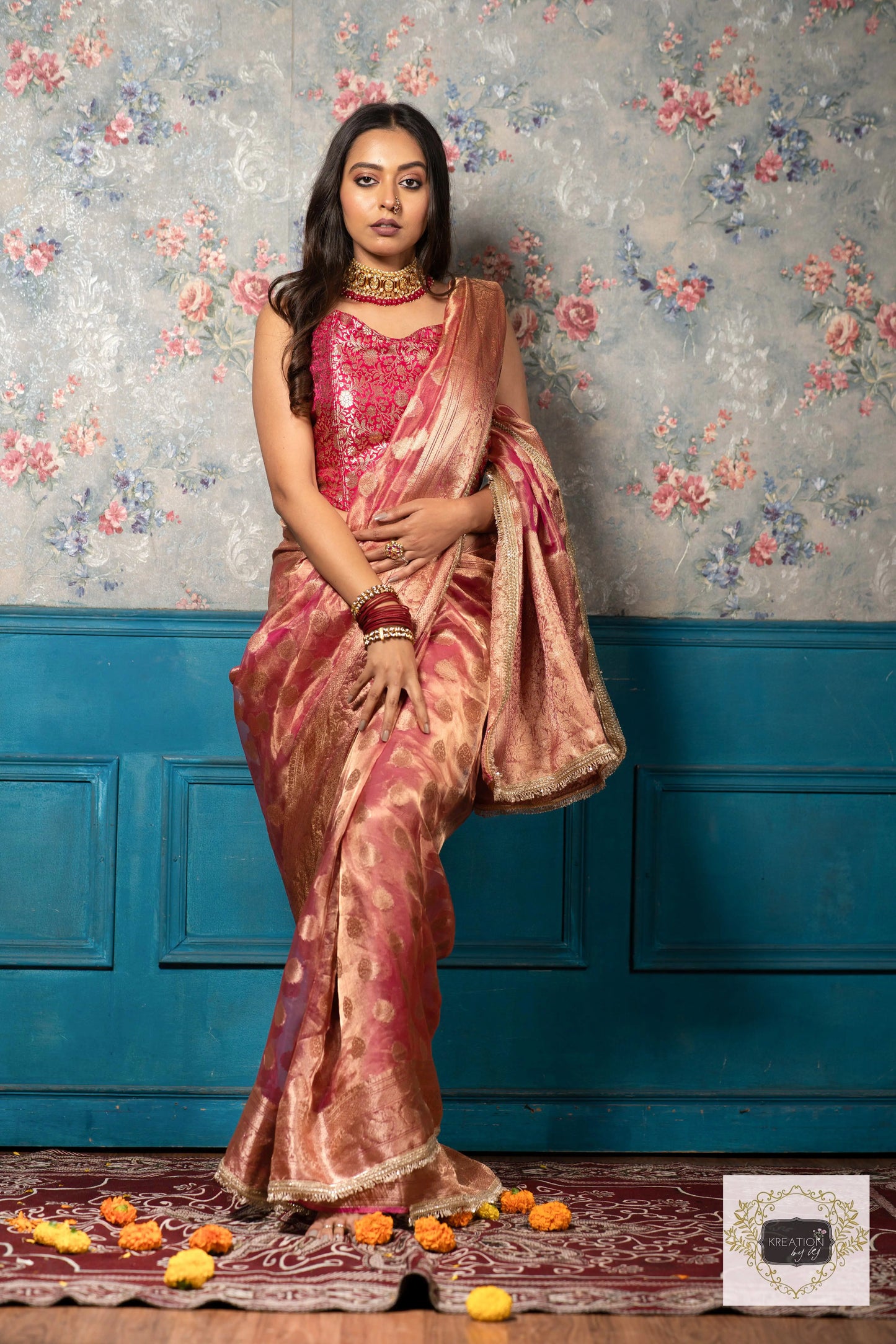 Pink Pure Tissue Zari work Saree kreationbykj