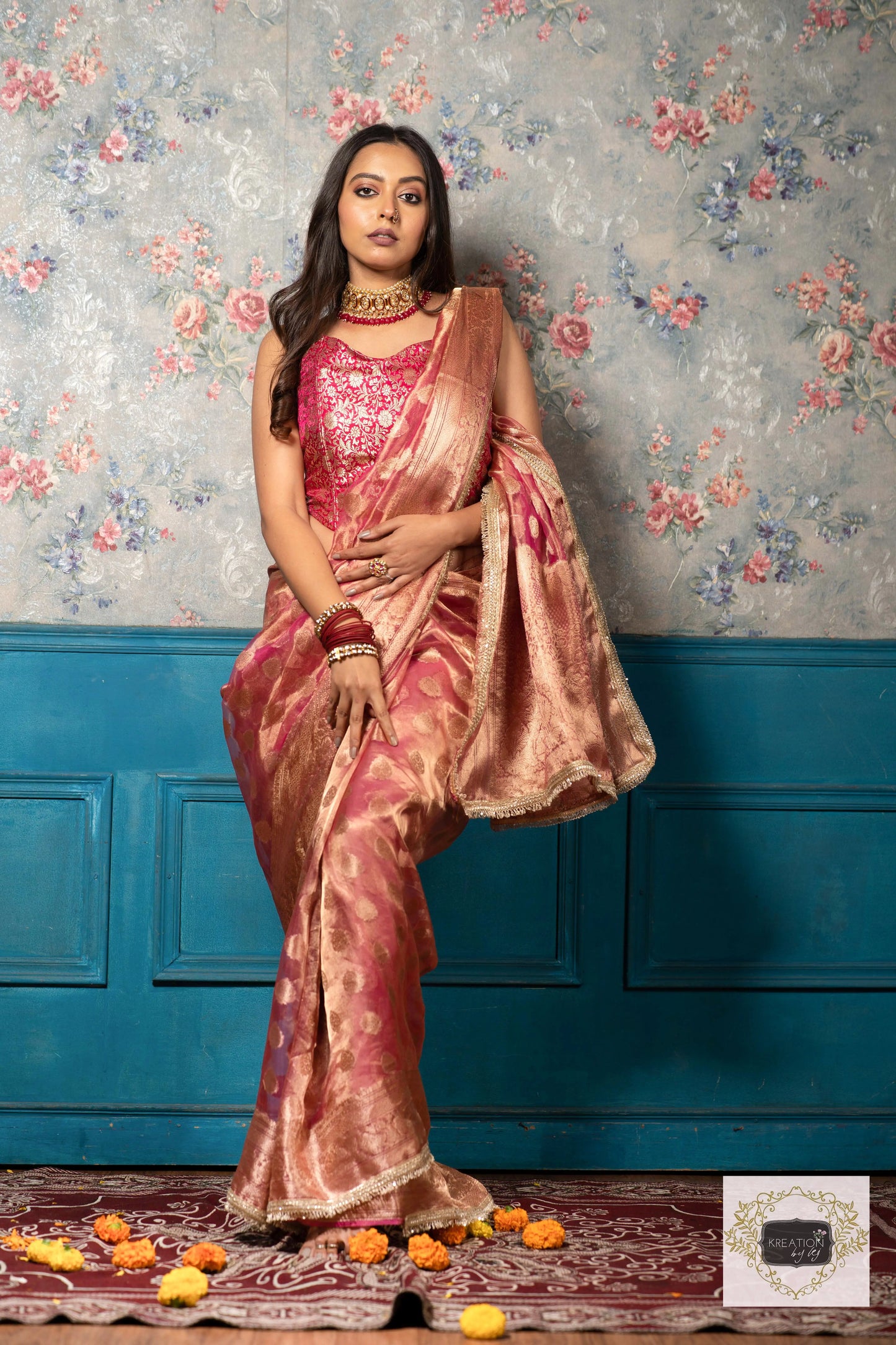 Pink Pure Tissue Zari work Saree kreationbykj