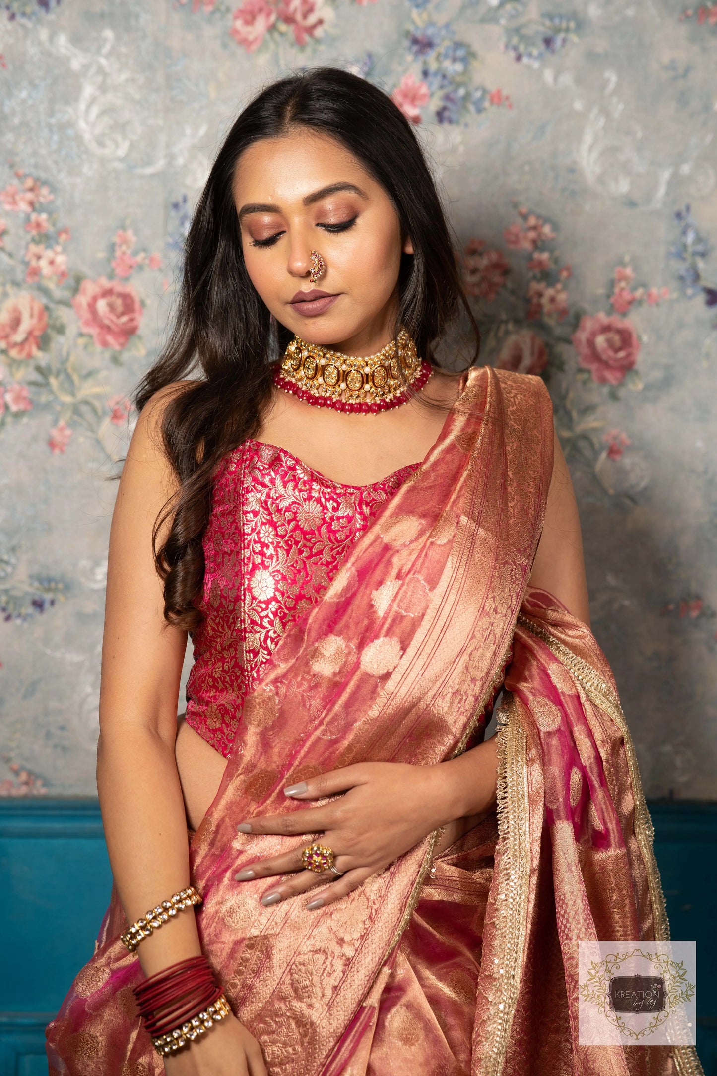 Pink Pure Tissue Zari work Saree kreationbykj