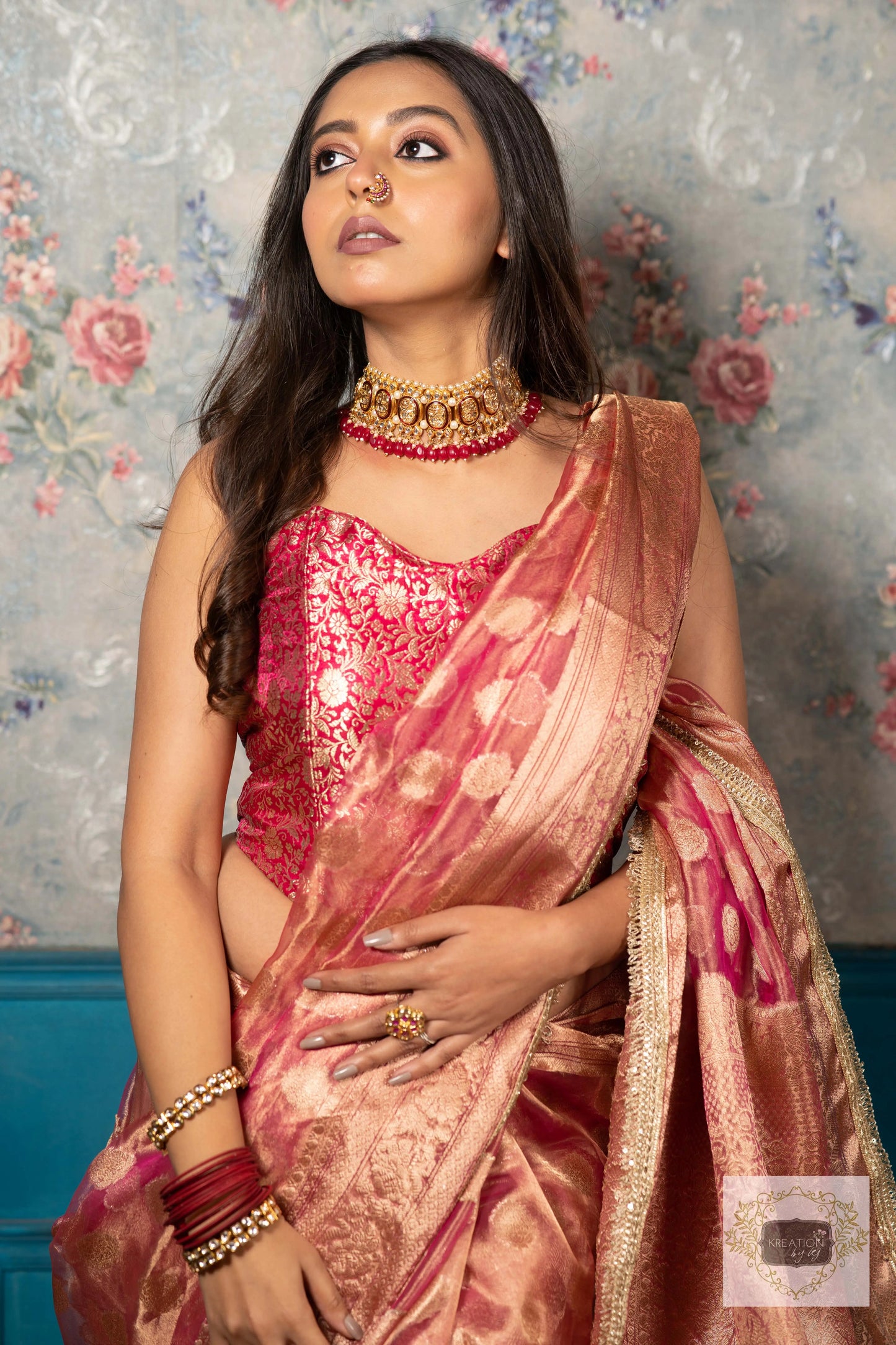 Pink Pure Tissue Zari work Saree kreationbykj