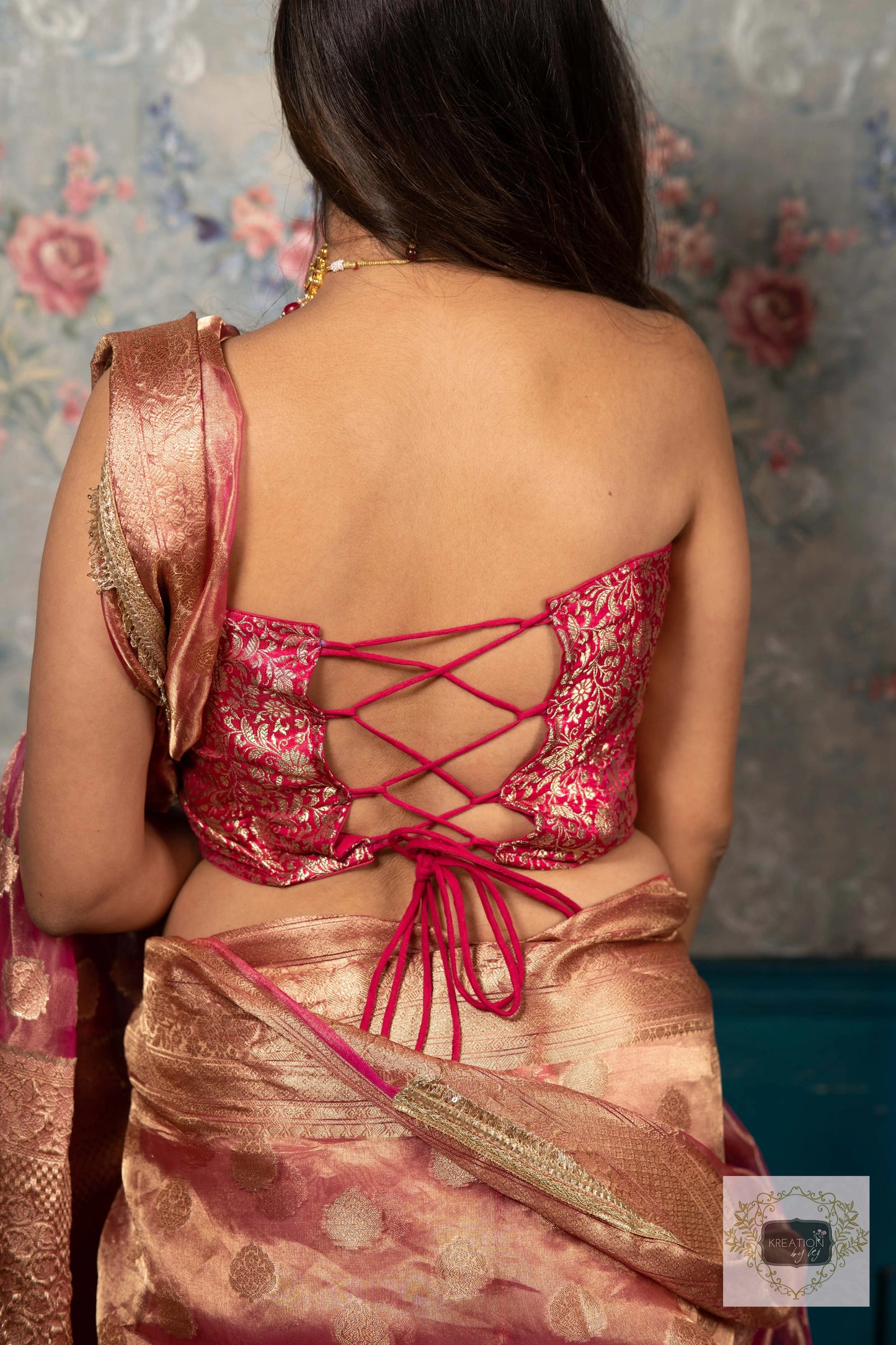 Fuchsia Banarasi Brocade Bustier Corset kreationbykj