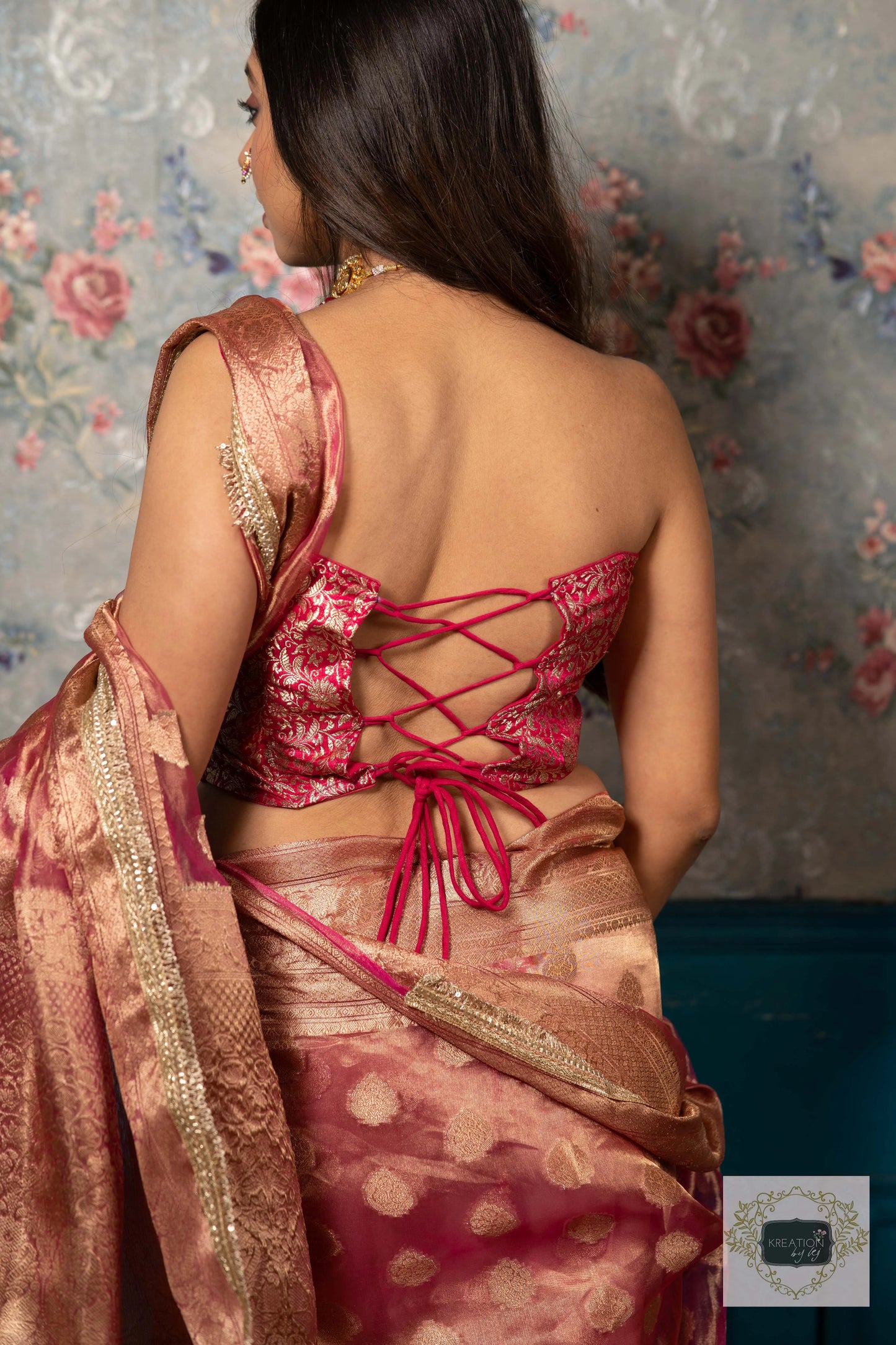 Fuchsia Banarasi Brocade Bustier Corset kreationbykj
