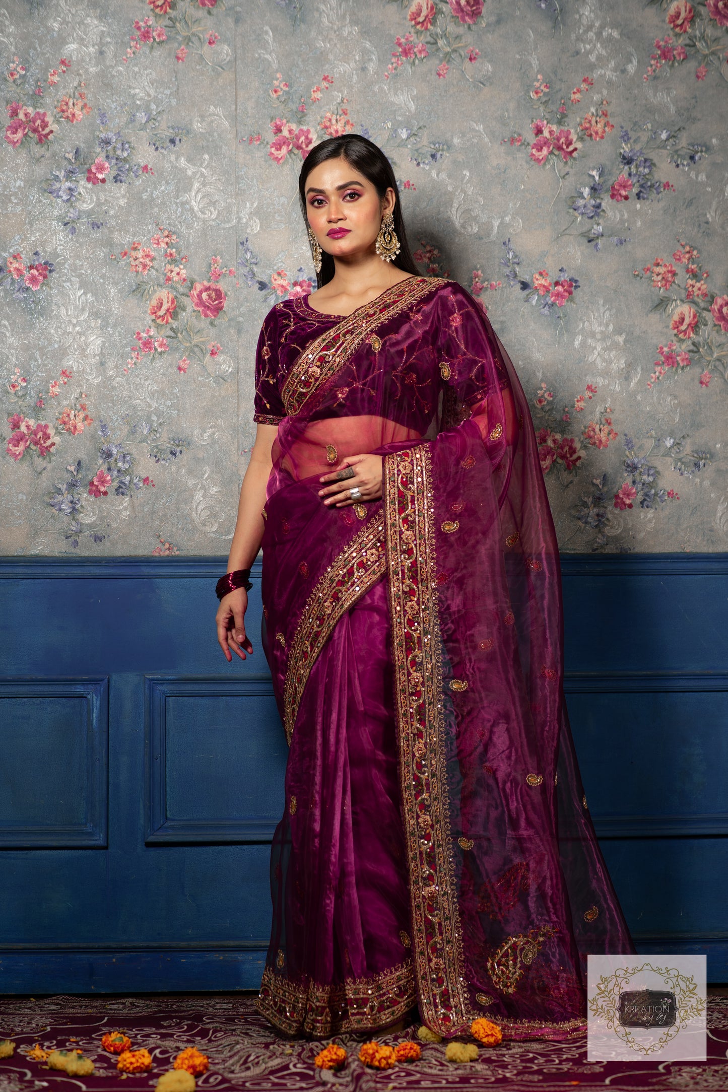 Purple Wine Glass Tissue Afreen Saree