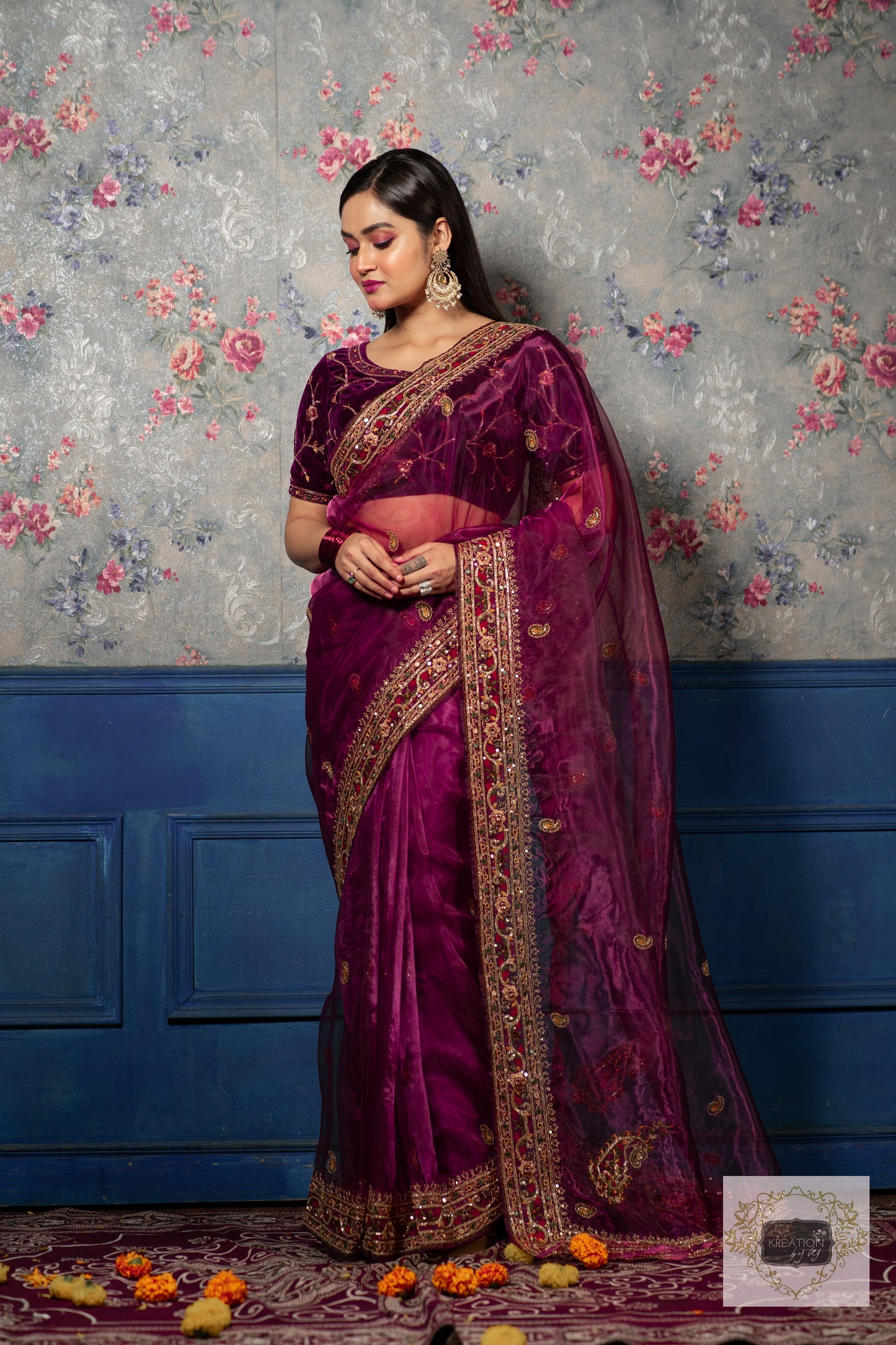 Purple Wine Glass Tissue Afreen Saree