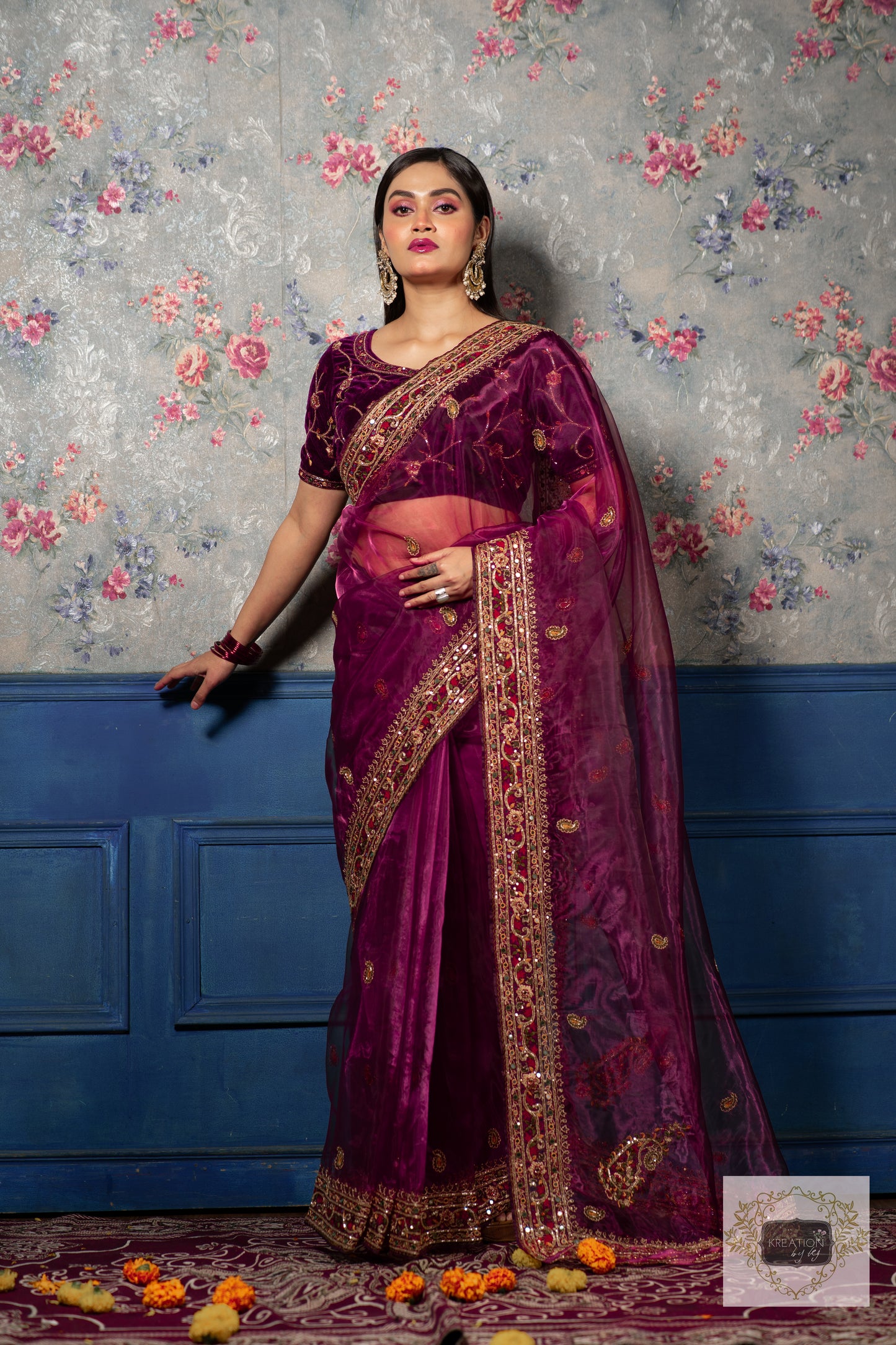 Purple Wine Glass Tissue Afreen Saree