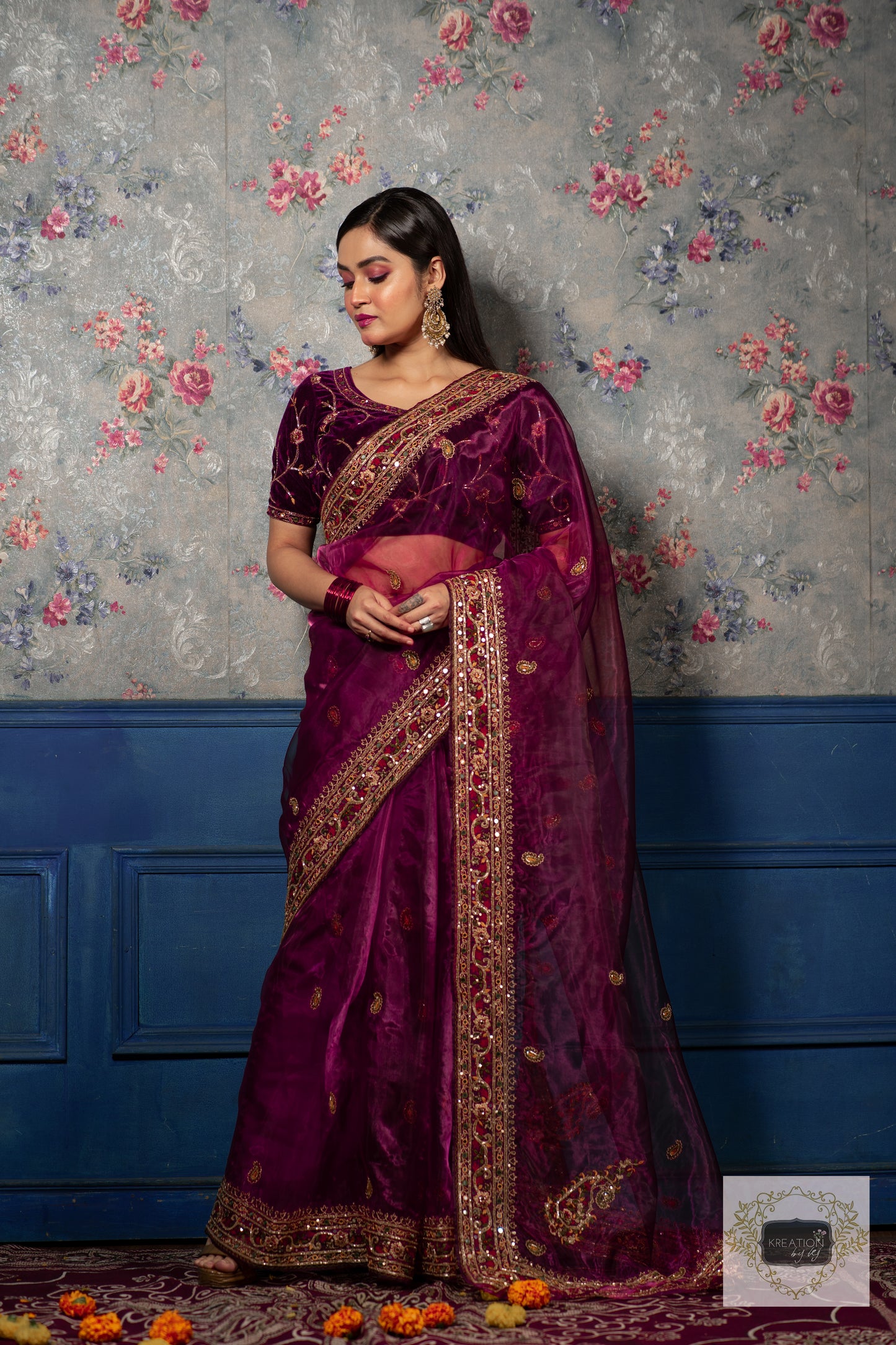 Purple Wine Glass Tissue Afreen Saree