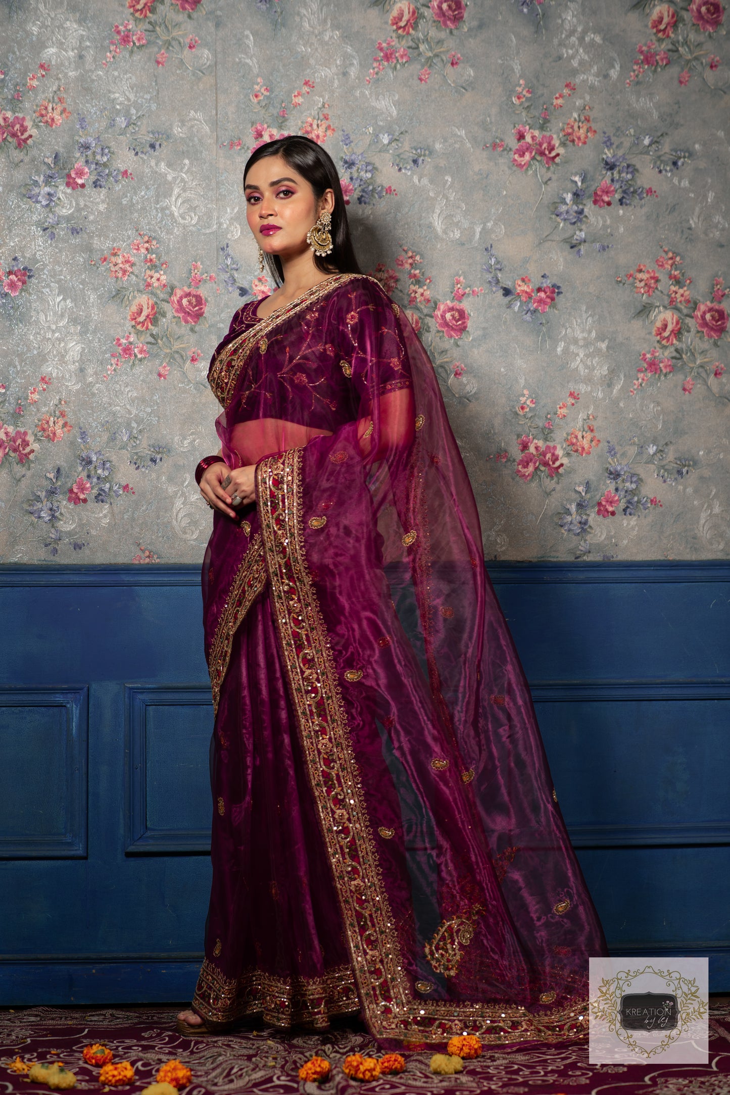 Purple Wine Glass Tissue Afreen Saree