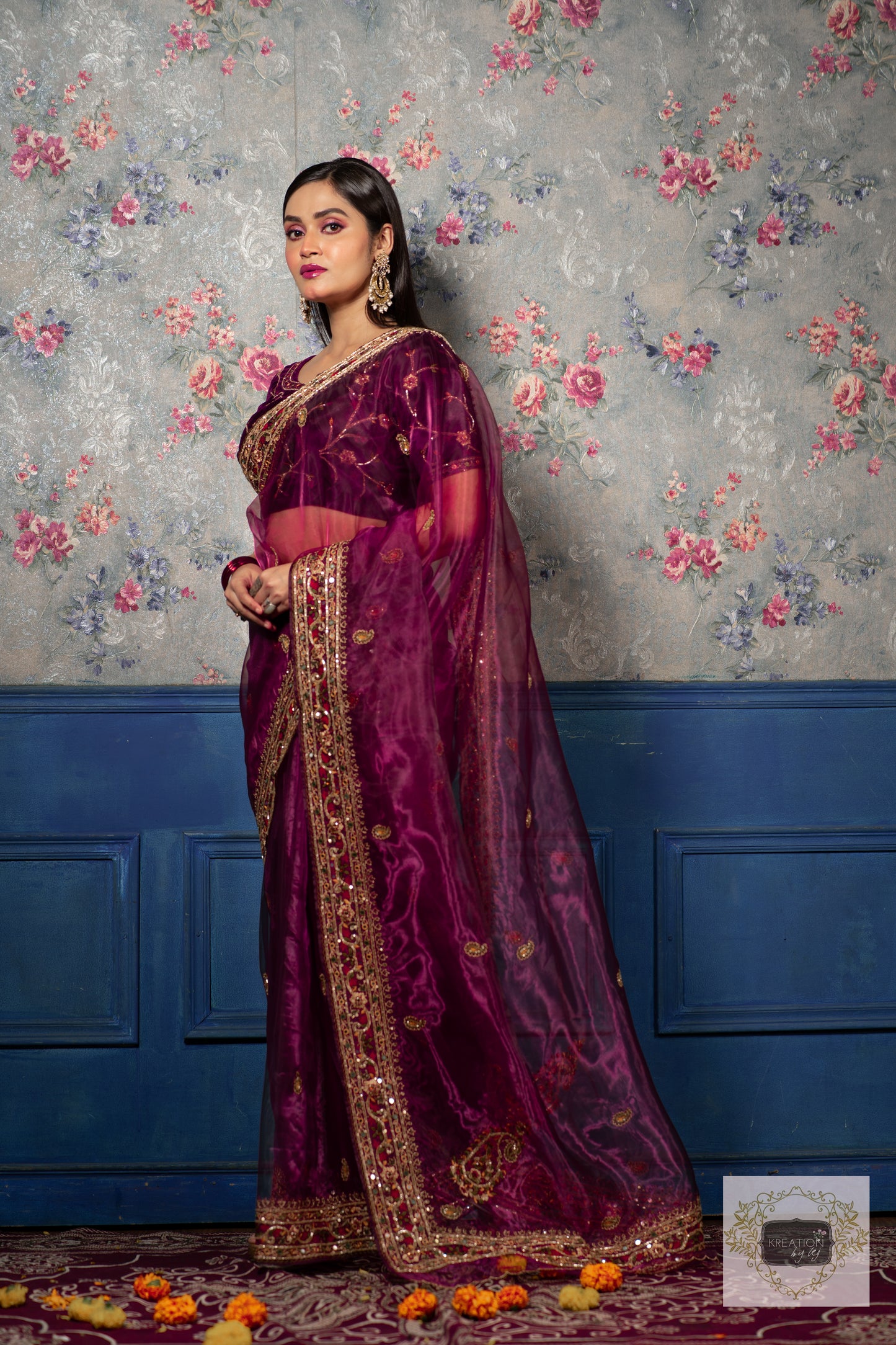 Purple Wine Glass Tissue Afreen Saree