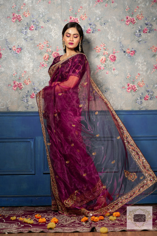 Purple Wine Glass Tissue Afreen Saree kreationbykj