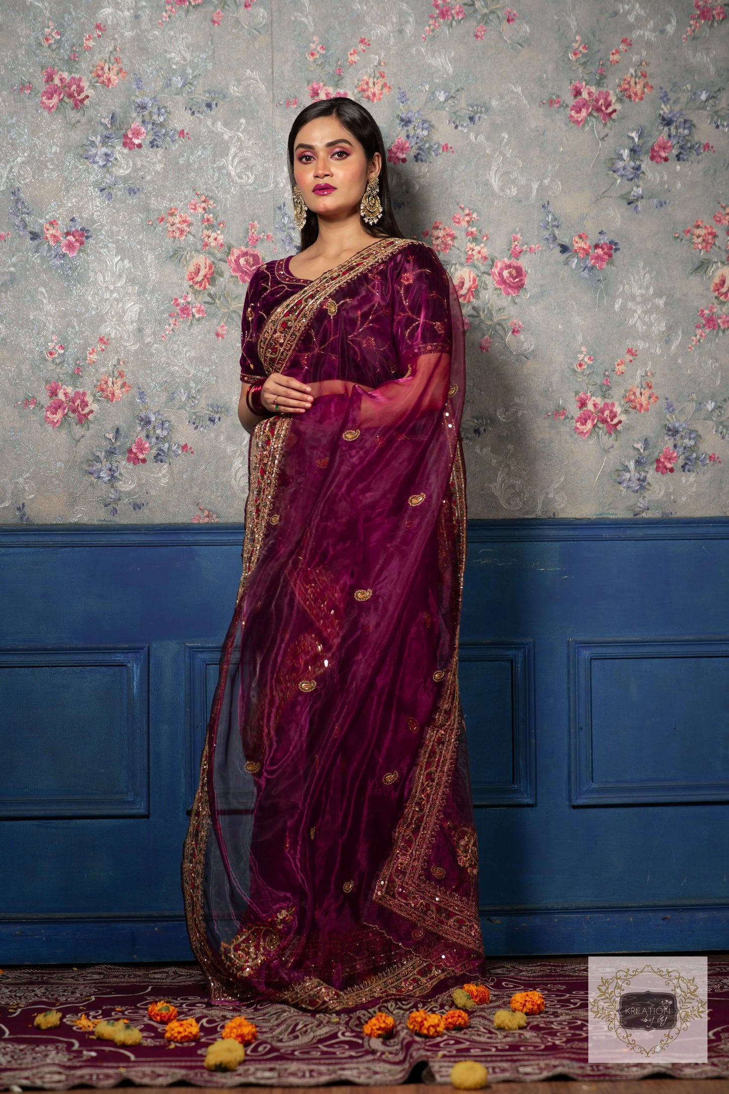 Purple Wine Glass Tissue Afreen Saree kreationbykj