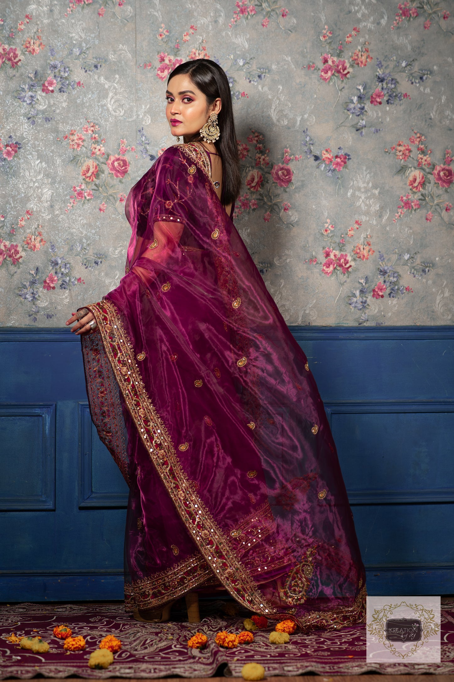 Purple Wine Glass Tissue Afreen Saree